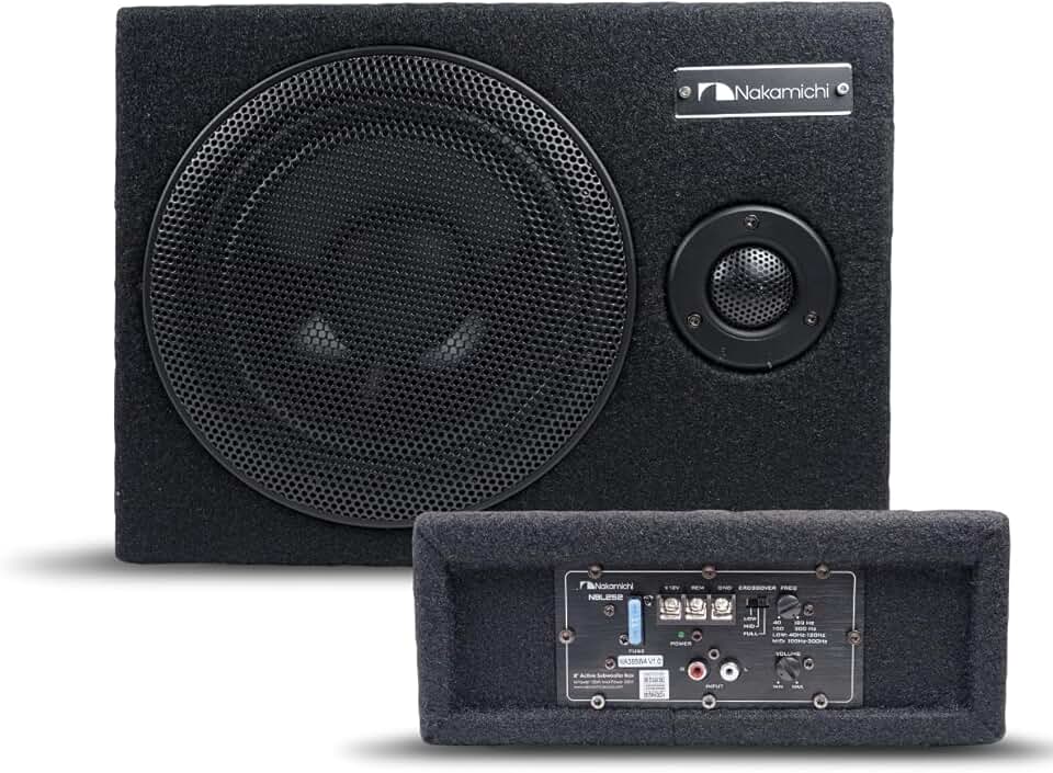 Caixa Subwoofer Amplificado Slim 600w 8 Polegadas Automotivo Nakamichi Auto Falante Som Potente 100w RMS Revestimento Feltro Carros Cor Preto