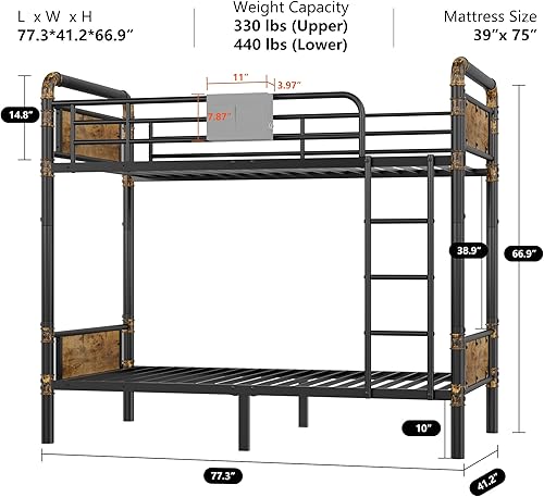 Miniatura 2 de Litera de metal 2 en 1 individual sobre individual, literas convertibles de tamaño individual en 2 camas individuales individuales para niños y