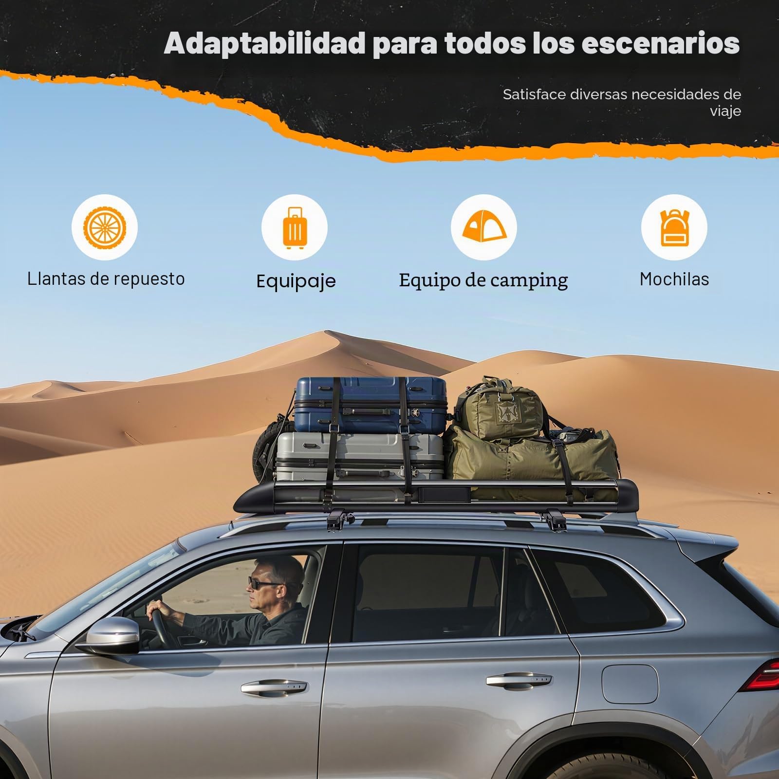 Barras portaequipajes de aluminio, cesta de techo con capacidad de carga de 68 kg, cesta de techo para coche, portaequipajes de aluminio para coche, portaequipajes de coche, cesta de equipaje, para