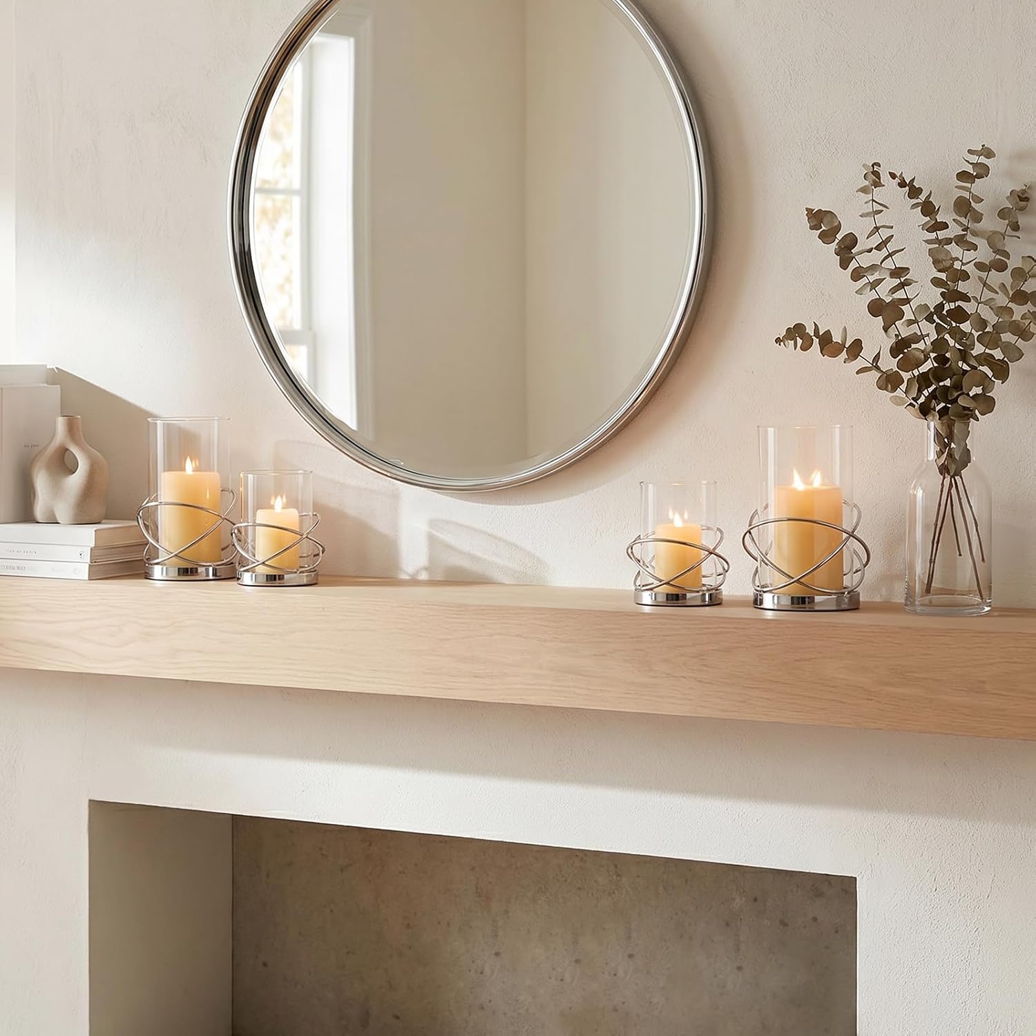 Sziqiqi Hurricane Candle Holders for Pillar: Silver Candle Holder Set of 2