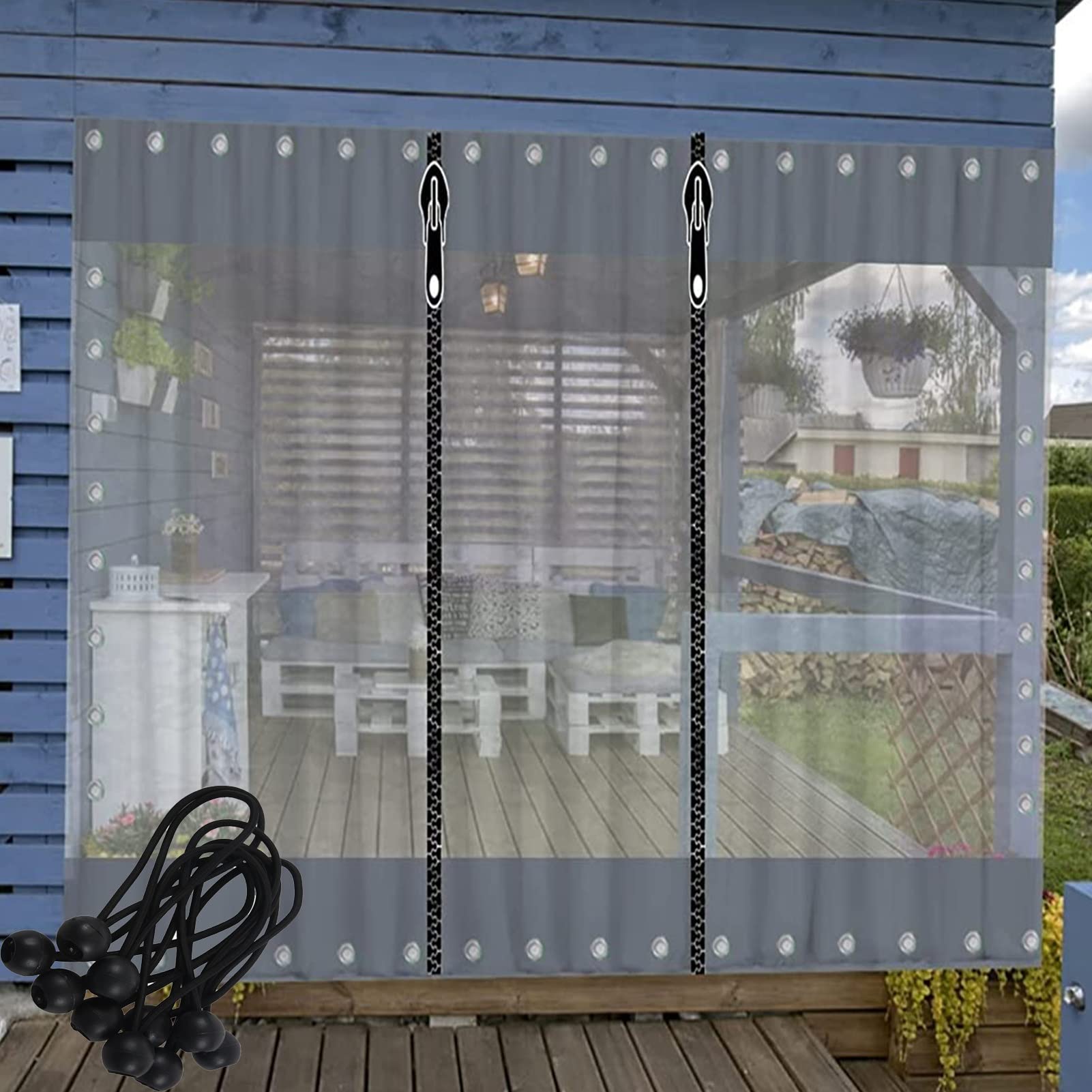 Rideau d'extérieur imperméable avec zip anti-vent pour terrasse