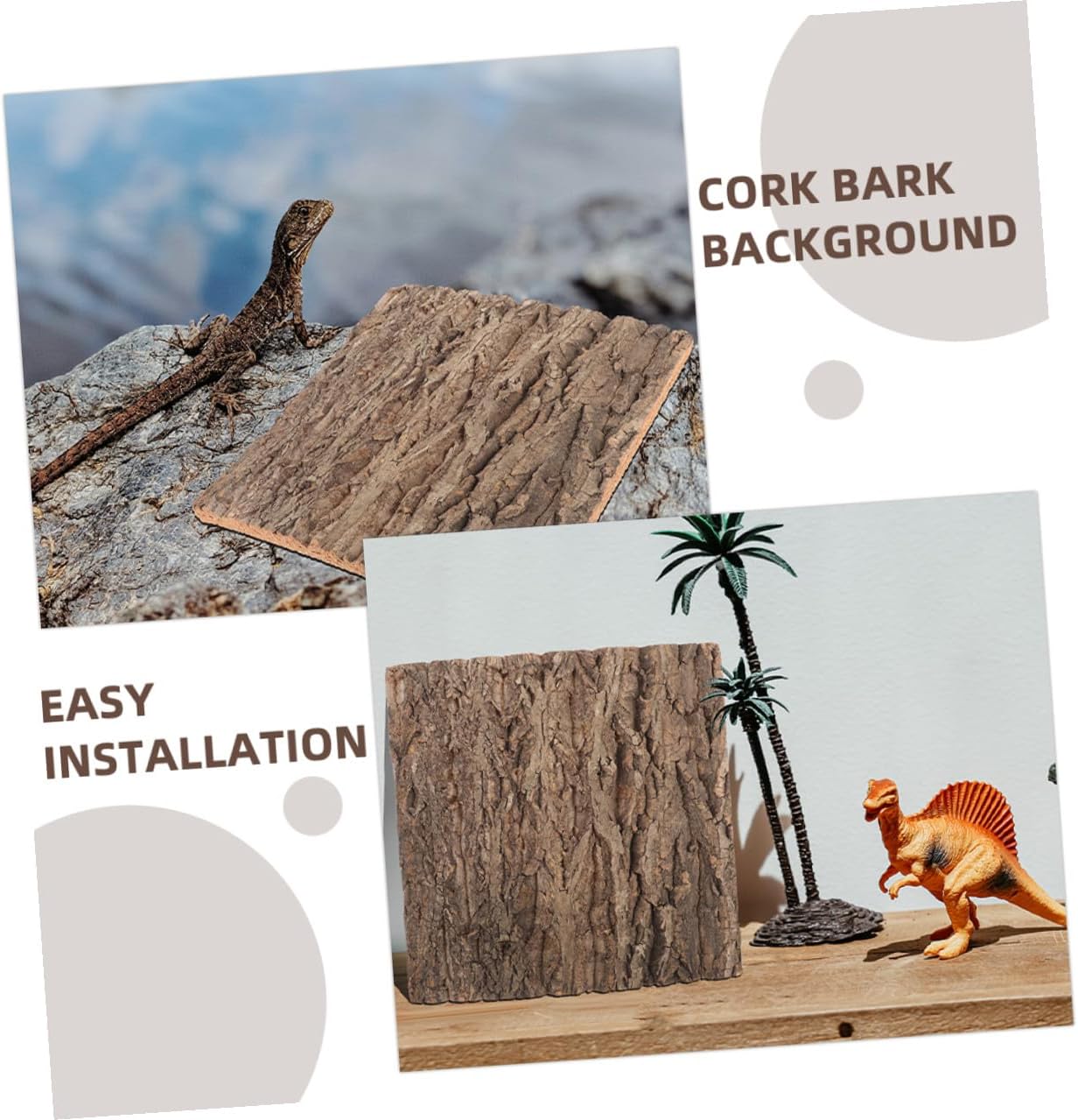 2pcs Authentic Cork Bark Wall Panel with Backboard for Reptile Tanks and Terrariums Natural Tree Bark Decor with Green Plant Design Easy Installation Aquarium Background for Home
