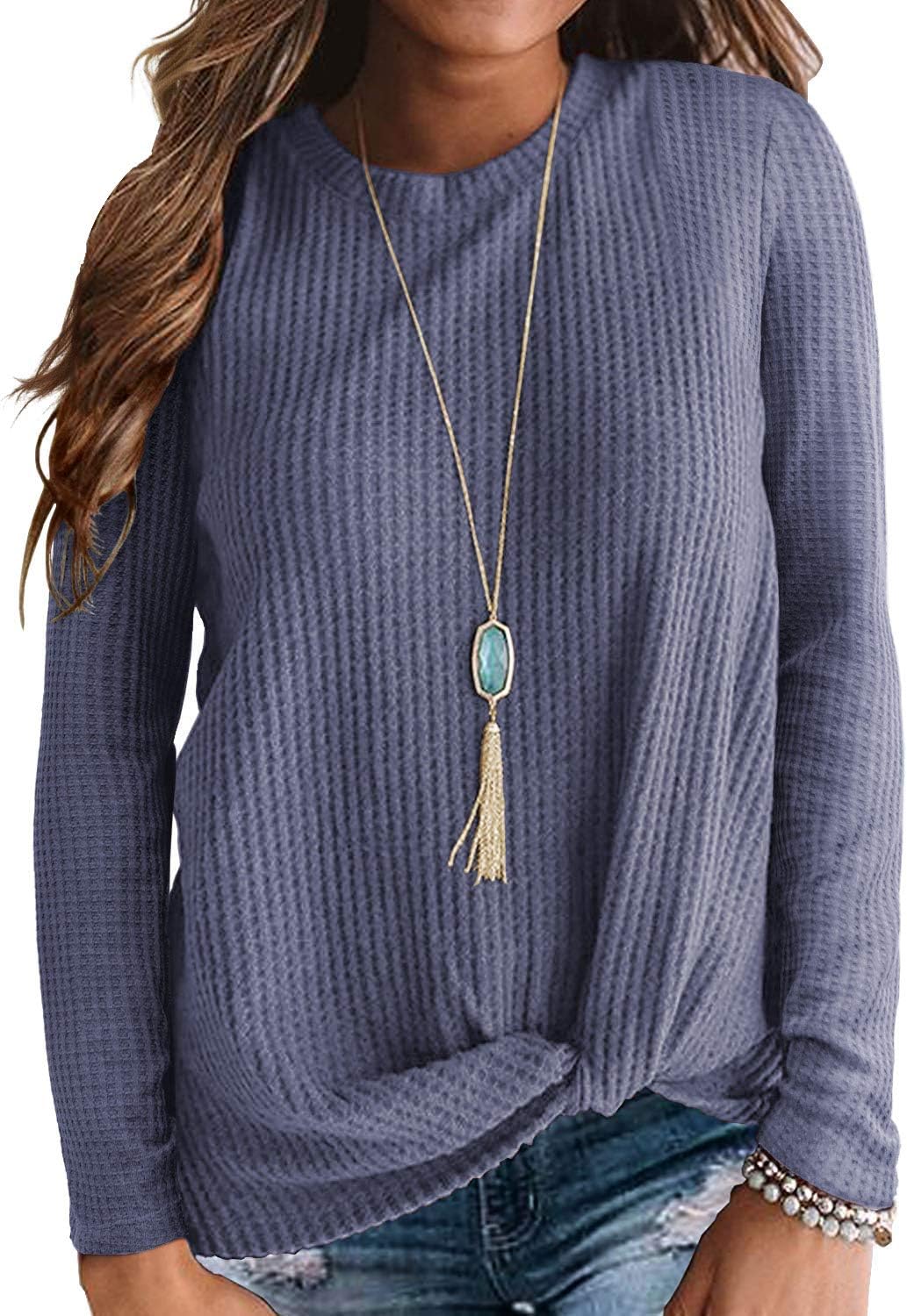 Womens Loose Blouse Long Sleeve T Shirts Twist Knot Casual Tops