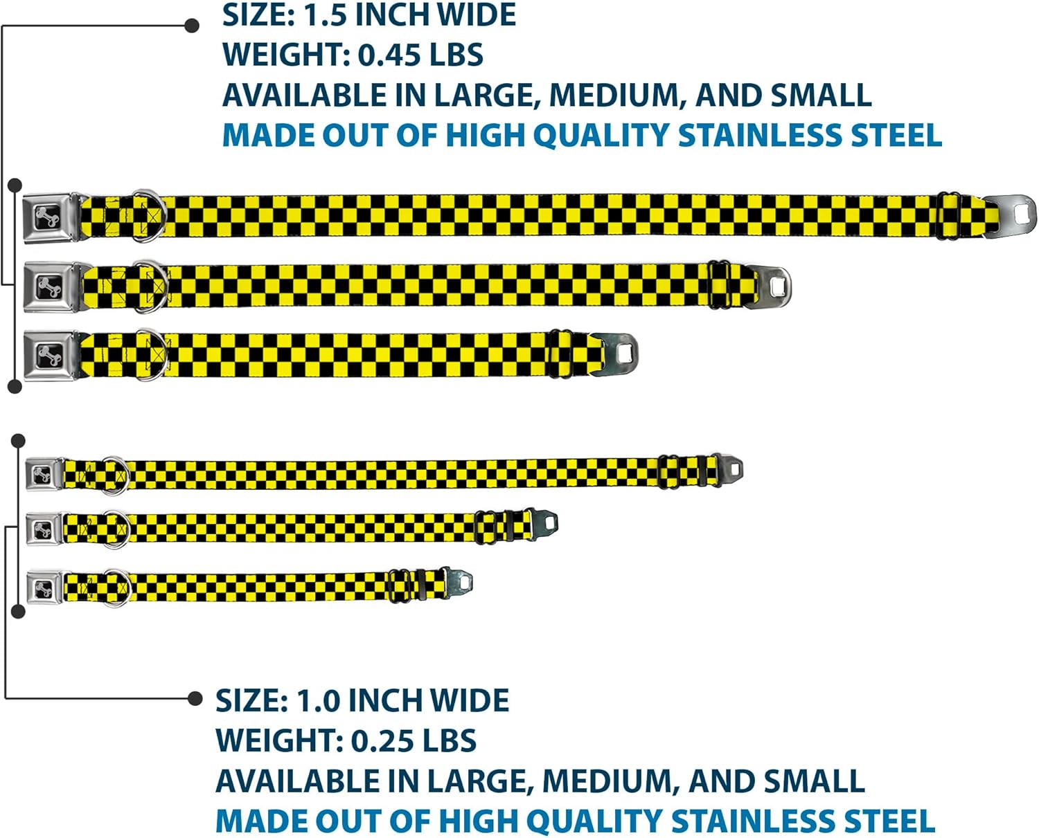 Buckle-Down Seatbelt Buckle Dog Collar - Checker Black/Neon Yellow - 1" Wide - Fits 9-15" Neck - Small