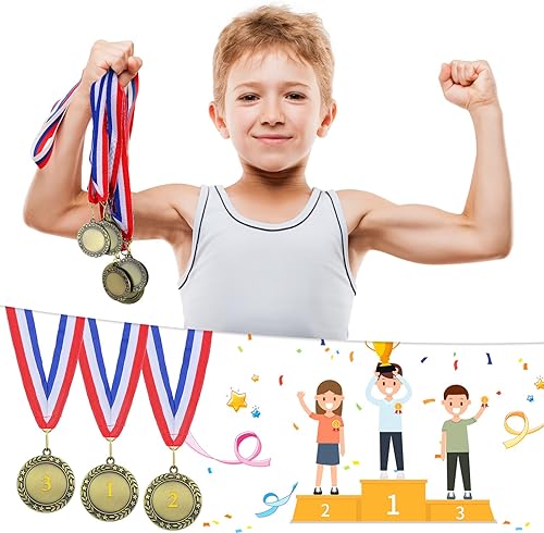 Miniatura 6 de Junkin Medallas de premio en blanco de 24 piezas con cintas para el cuello, haz tu propio kit de medallas, medallas de primer lugar, medallas de