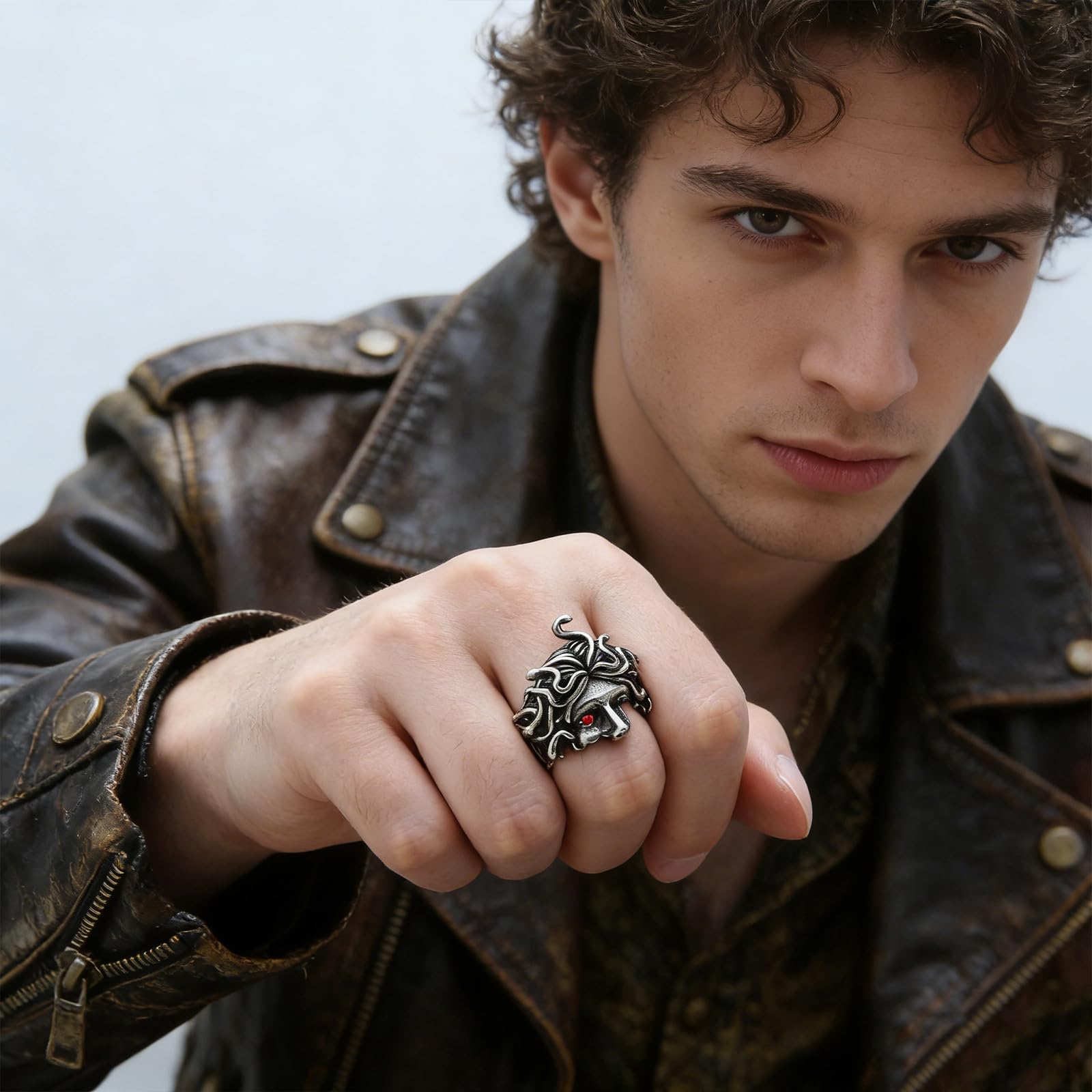 HZMAN Anello Medusa per uomo donna in acciaio inox gotico punk gorgone anello retrò mitologia greca Medusa serpente anello gioielli regalo