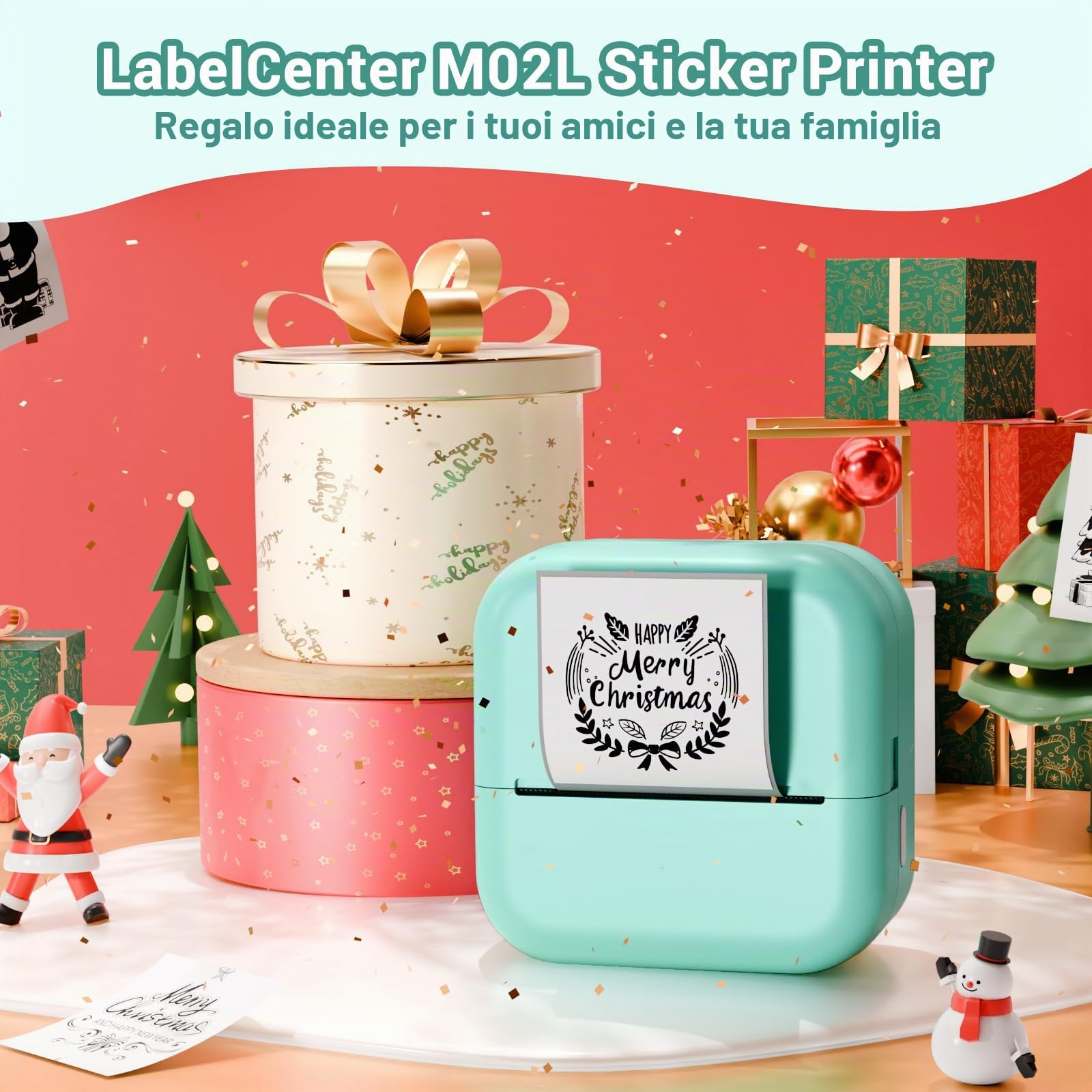 Stampante Fotografica Portatile,Mini Stampante Portatile,stampante Termica M02L,Compatible con iOS & Android.Imprime Foto,Listas de Tareas,Tarjetas de Felicitación o Contenidos Educativos,1 Rollos