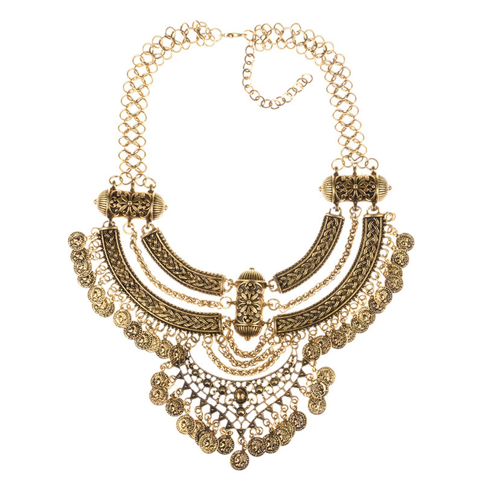 Collier multicouche rétro à pièce d'or et gland pour femme