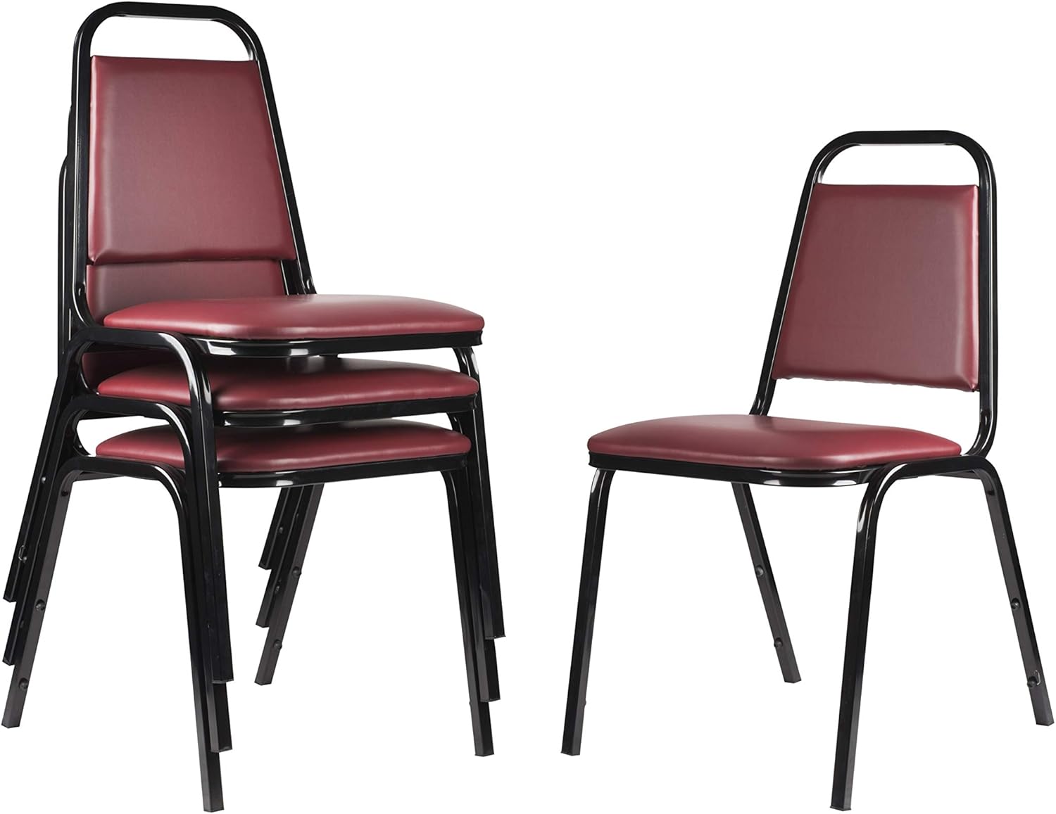 OEF Furnishings OEF9100 Series Banquet Chairs Premium Commercial Seating (4 Pack, Vinyl, Pleasant Burgundy, Black Frame)
