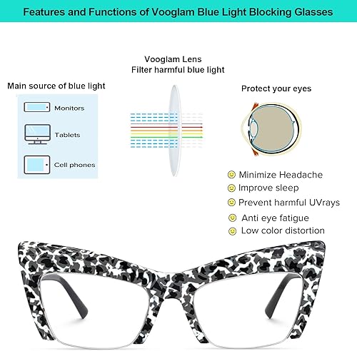 Miniatura 5 de VOOGLAM Gafas de gran tamaño con bloqueo de luz azul ojo de gato para mujer, anti fatiga ocular UV, para computadora, juegos, TV, teléfono, gafas