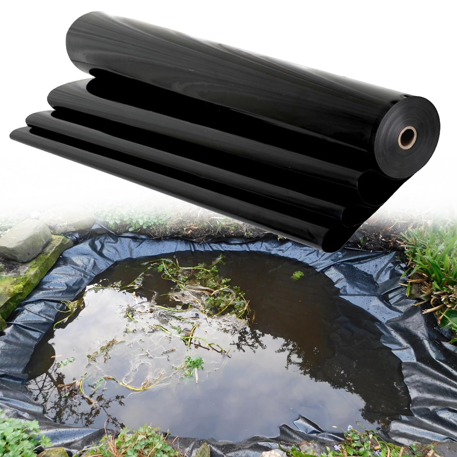 Large Pond Liners for Garden Pond Fish Pond Reinforced Liner UV & Tear Resistant Pond Membrane HDPE Water Feature Liner Heavy Duty Fountains Streams Waterfall Pond Liner(Size:1x6M)