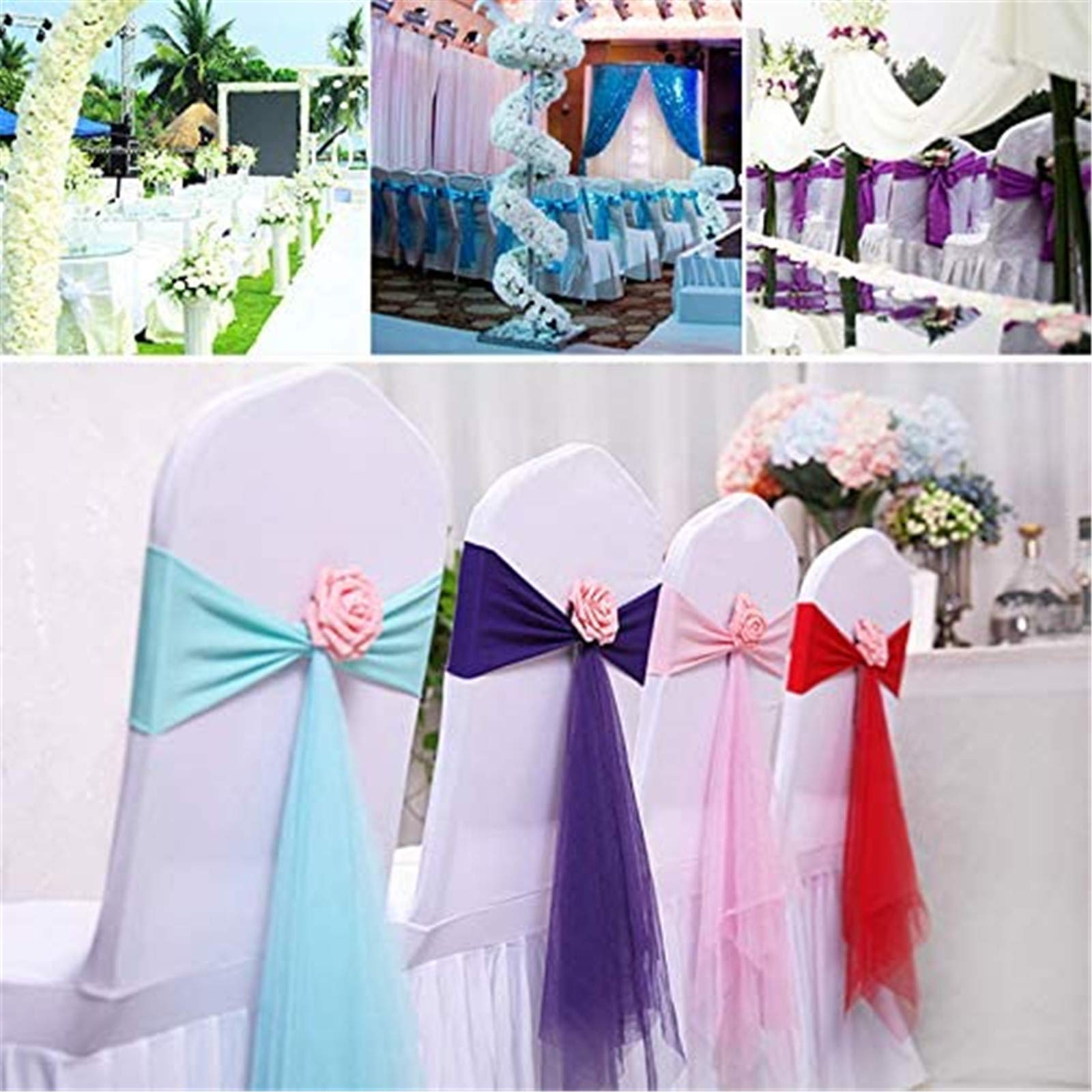 SWECOMZE Schleife Stuhlhussen Stuhl Schärpe Band Schleifenband Schleife Rose Dekorationen für Hochzeit Jahrestag Partys (Weiß,50 Stück)
