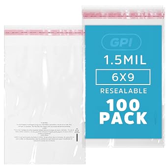 GPI - Pack of 100 6" X 9" Clear Self Seal Poly Bags - 1.5 Mil - Resealable Polybags with Adhesive Strip & Suffocation Warning for Packaging T Shirts Clothing. Perfect for Shipping Supplies with FBA