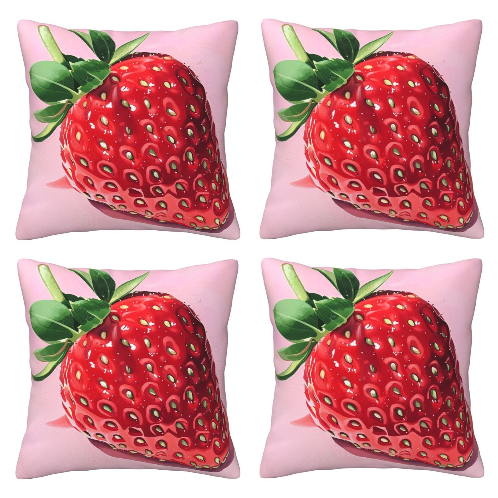 Strawberry Throw Pillow Cases 4 Pack Square Pillowcases Super Soft Pillow Protectors With Zipper for Couch Livingroom Sofa Bed Office Car,40x40 CM