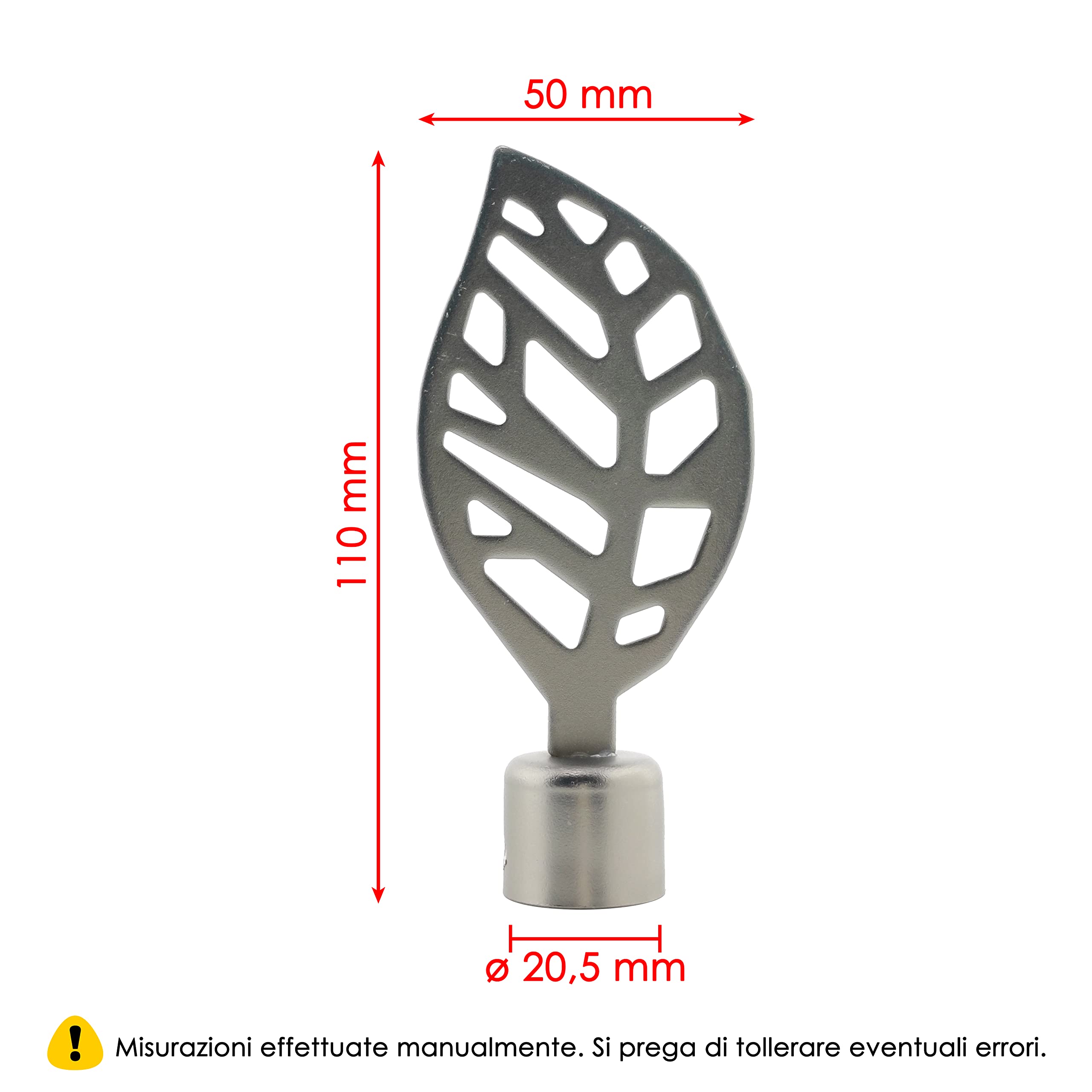 Terminali A Foglia Per Asta Tenda GIRASOLE HOME - 2 Pezzi In Ferro, Per Diametro 18-20 Mm, Nero/Argento - Foto 6