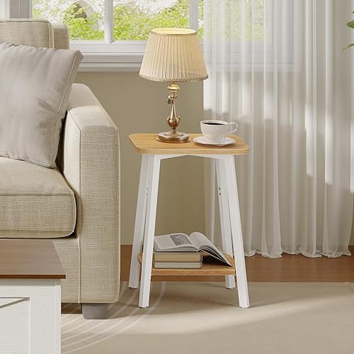 Miniatura 7 de Mesa auxiliar, pequeña mesa auxiliar rectangular con estante de almacenamiento, mesita de noche de 2 niveles, mesa de sofá, mesita de noche para