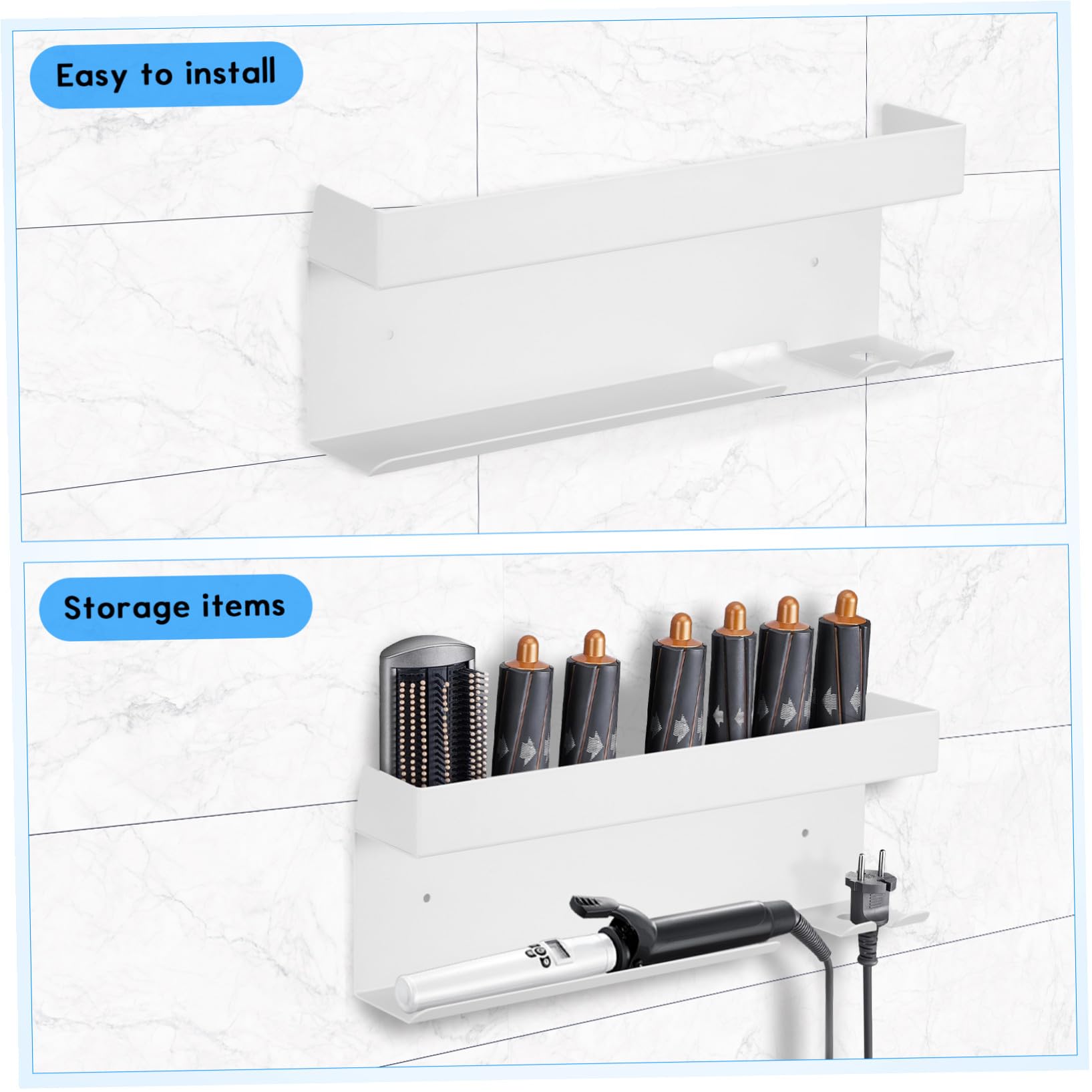 Toyvian Aluminium Haartrockner Halterung Ohne Bohren Wandhalterung für Föhn Glätteisen und Lockenstab Multifunktionaler Badezimmer Organizer mit Hitzebeständigem Ständer Platzsparend und