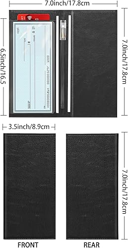 Miniatura 3 de LLi Cufite Funda de cuero para chequera superior y lateral, cheques duplicados con inserto de plástico, soporte para bolígrafo, billetera delgada,