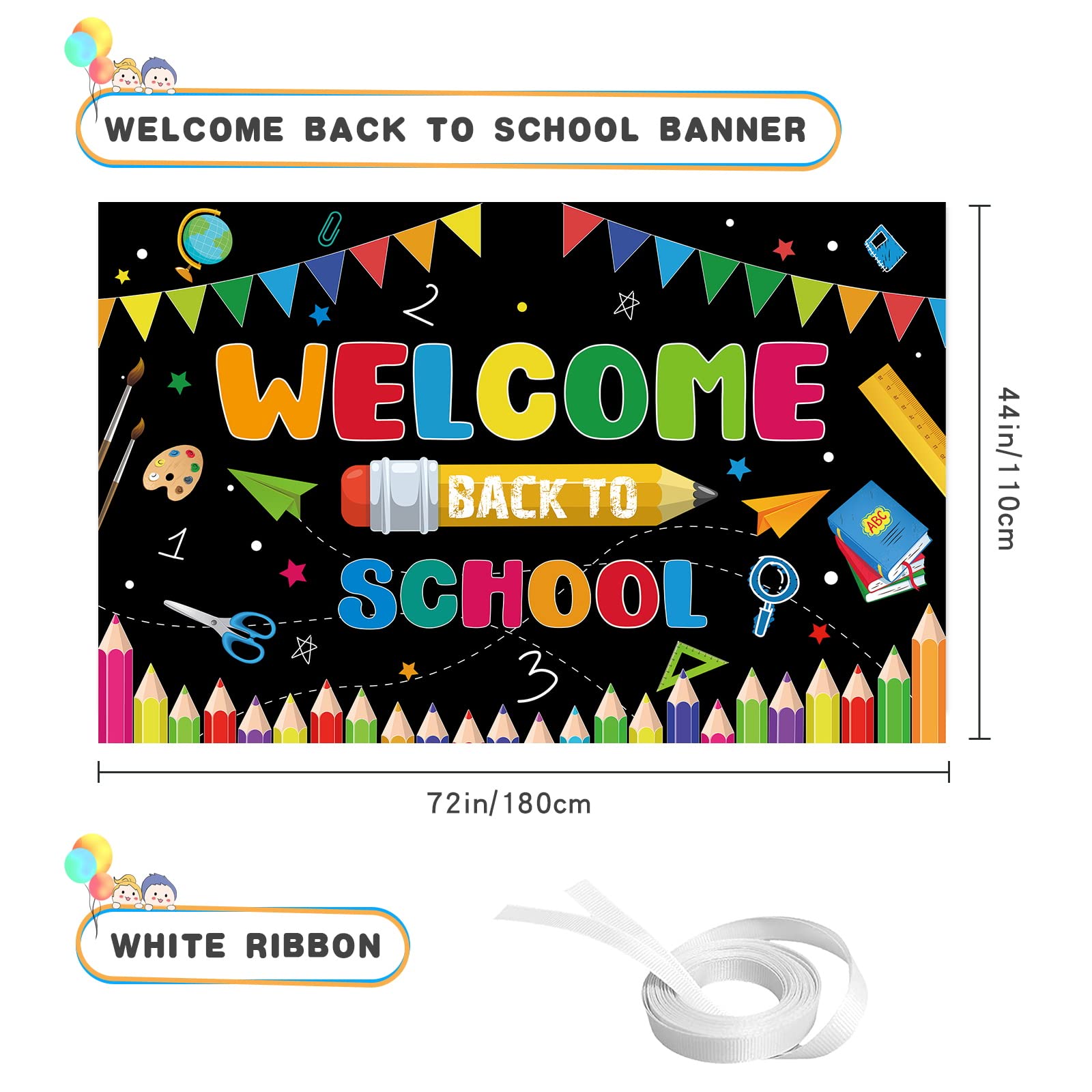 LUKIUP Striscione Happy Back to School, Decorazioni per Feste di Ritorno a Scuola,Banner Scuola, Primo Giorno Scuola, Ritorno Decorazioni Scolastiche per Ragazzi Ragazze