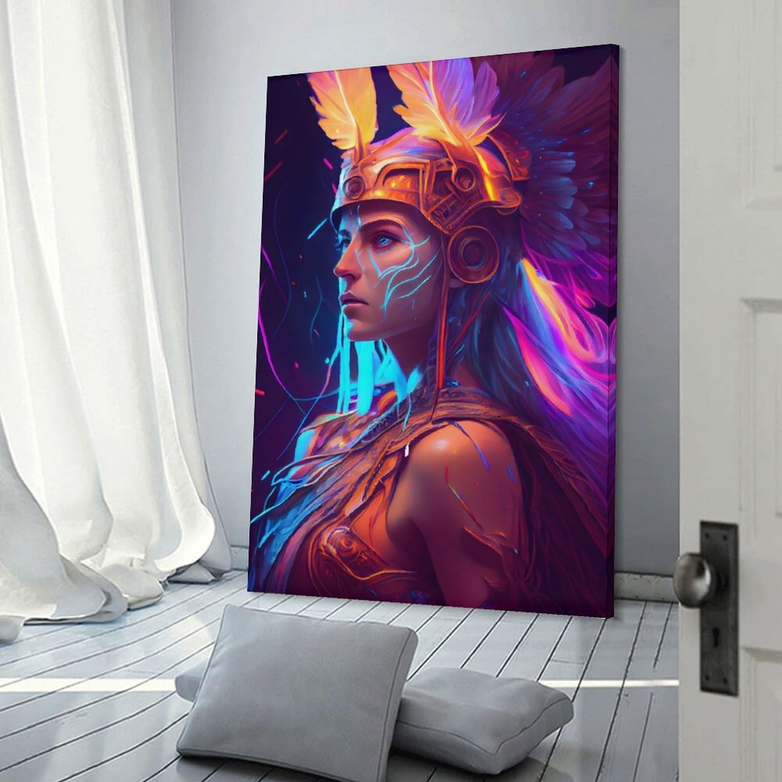 Junmoney Colorful Feathered Headdress Artwork Hanging Wall Art, 12x18inch(30x45cm), for Entryway, Lounge Links Or Small Walls, Home Artwork for First Impressions