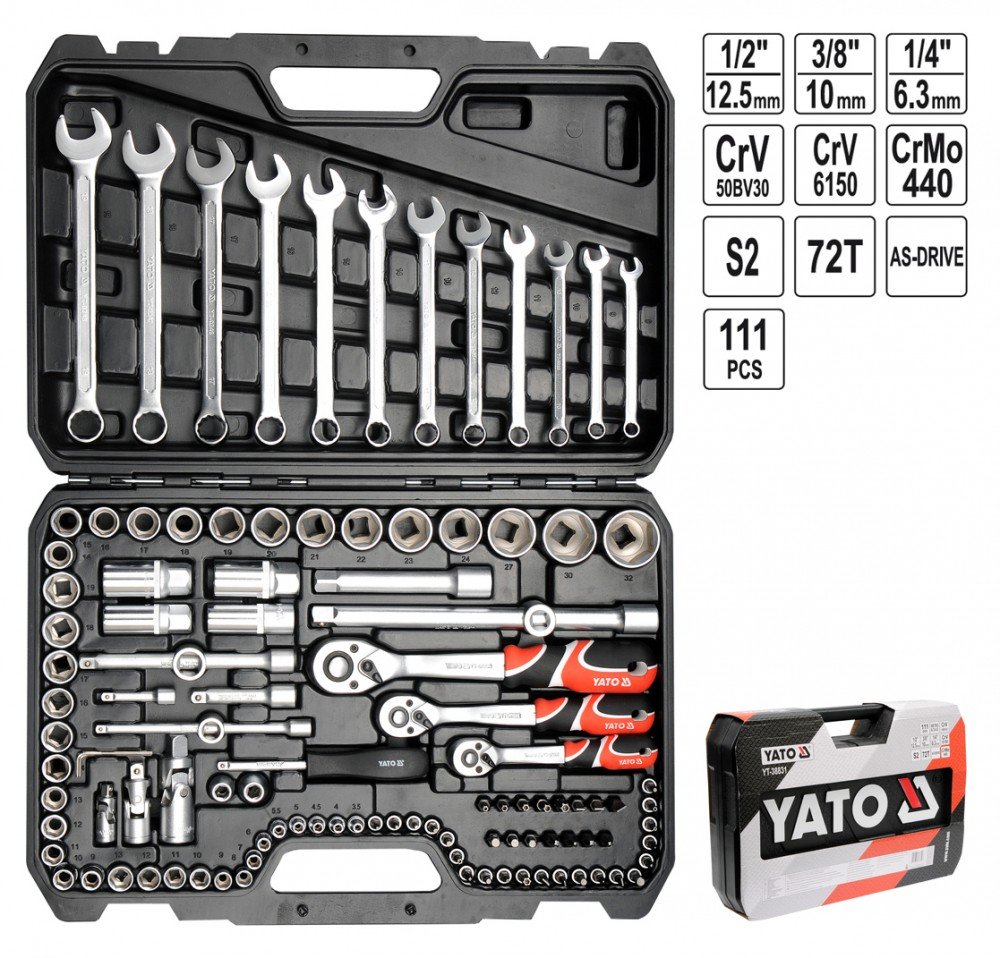 'Yato yt-38831 โ Socket Set 1/4, 3/8" and 1/2 111pcs