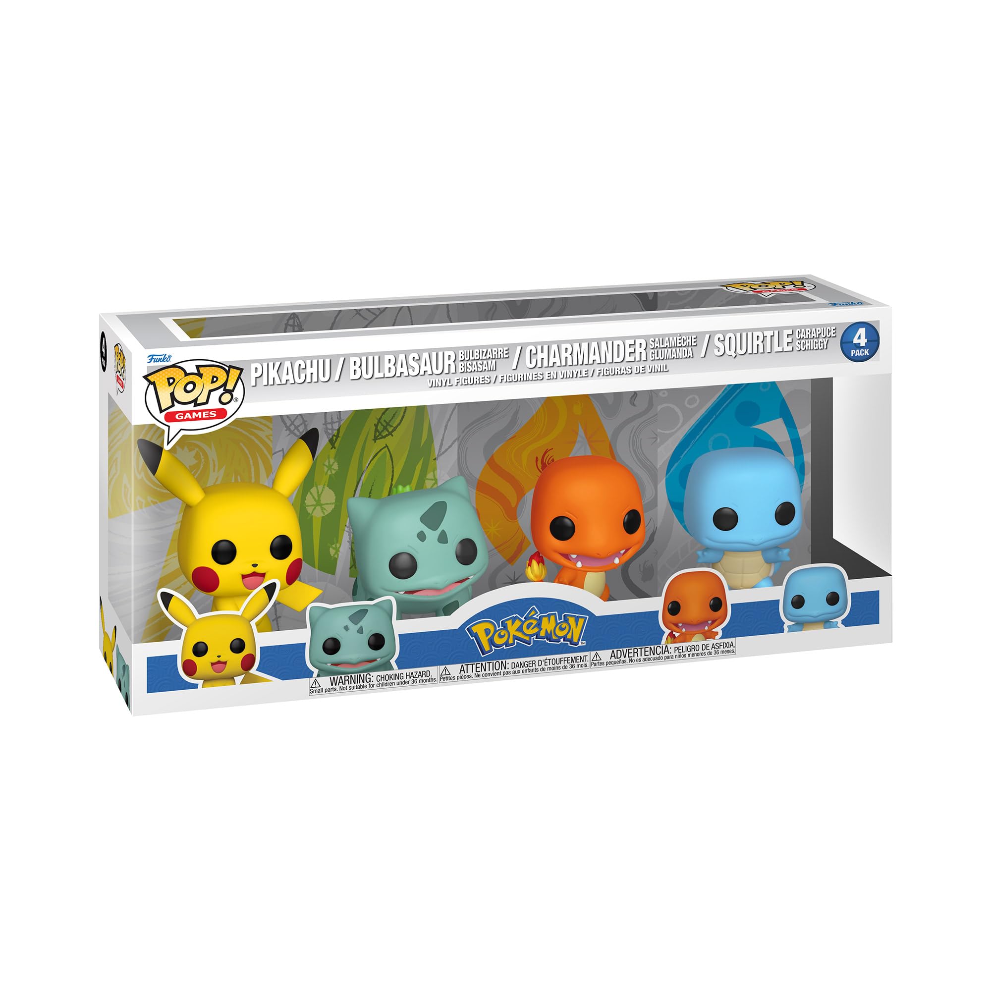 Funko Pop! Games: Pokemon - Starters - 4 Pack - Pikachu - Squirtle - Charmander - Bulbasaur- Figura de Vinilo Coleccionable - Idea de Regalo - Mercancia Oficial - Video Games Fans
