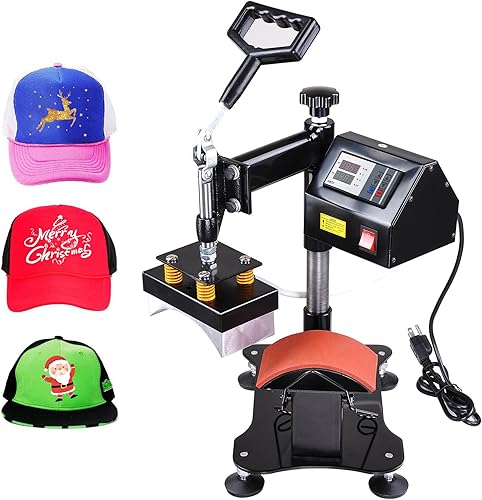 Yescom Máquina de prensa de calor de tapa de hierro de escritorio de 5 1/2 "x 3" con abrazadera de montaje Sombrero de béisbol Sublimación de