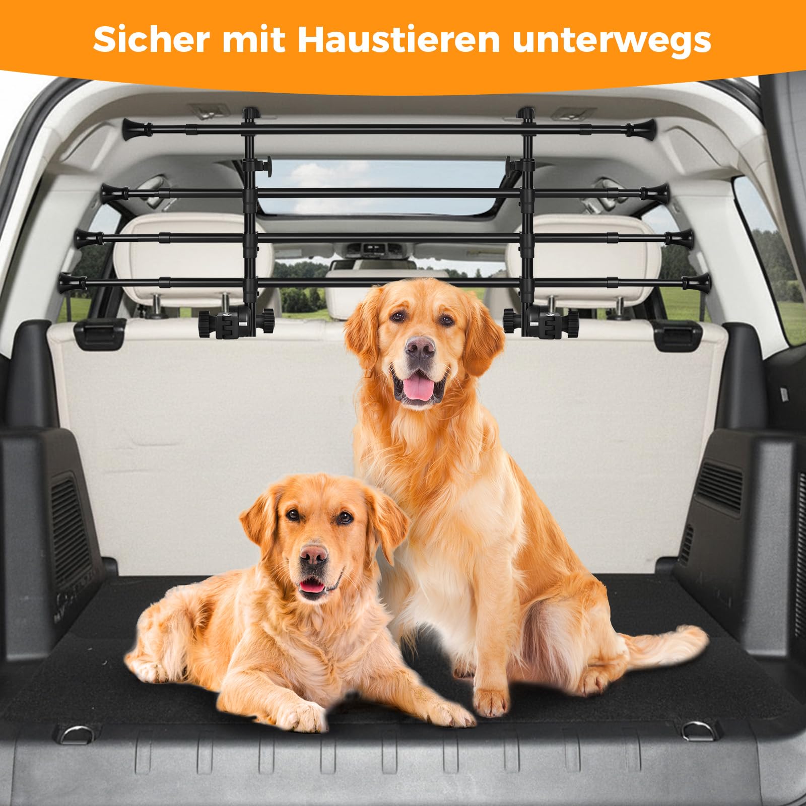 Grille de séparation pour chien - Réglable - Avec fixation pour appuie-tête - Pour la plupart des berlines, breaks, SUV - Largeur : 82 à 140 cm - Hauteur : 32 à 53 cm