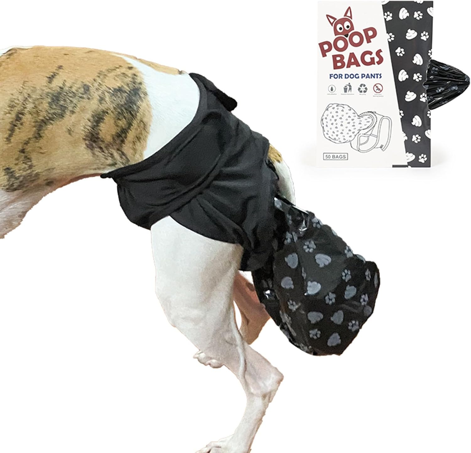 Reusable Dog Poop Pants with 50pcs Poop Bags, Adjustable Dogs Sanitary Pants for Incontinence & Outdoor Walking, Convenient Dog Poops Collection Pants for Senior and Disability Dogs M