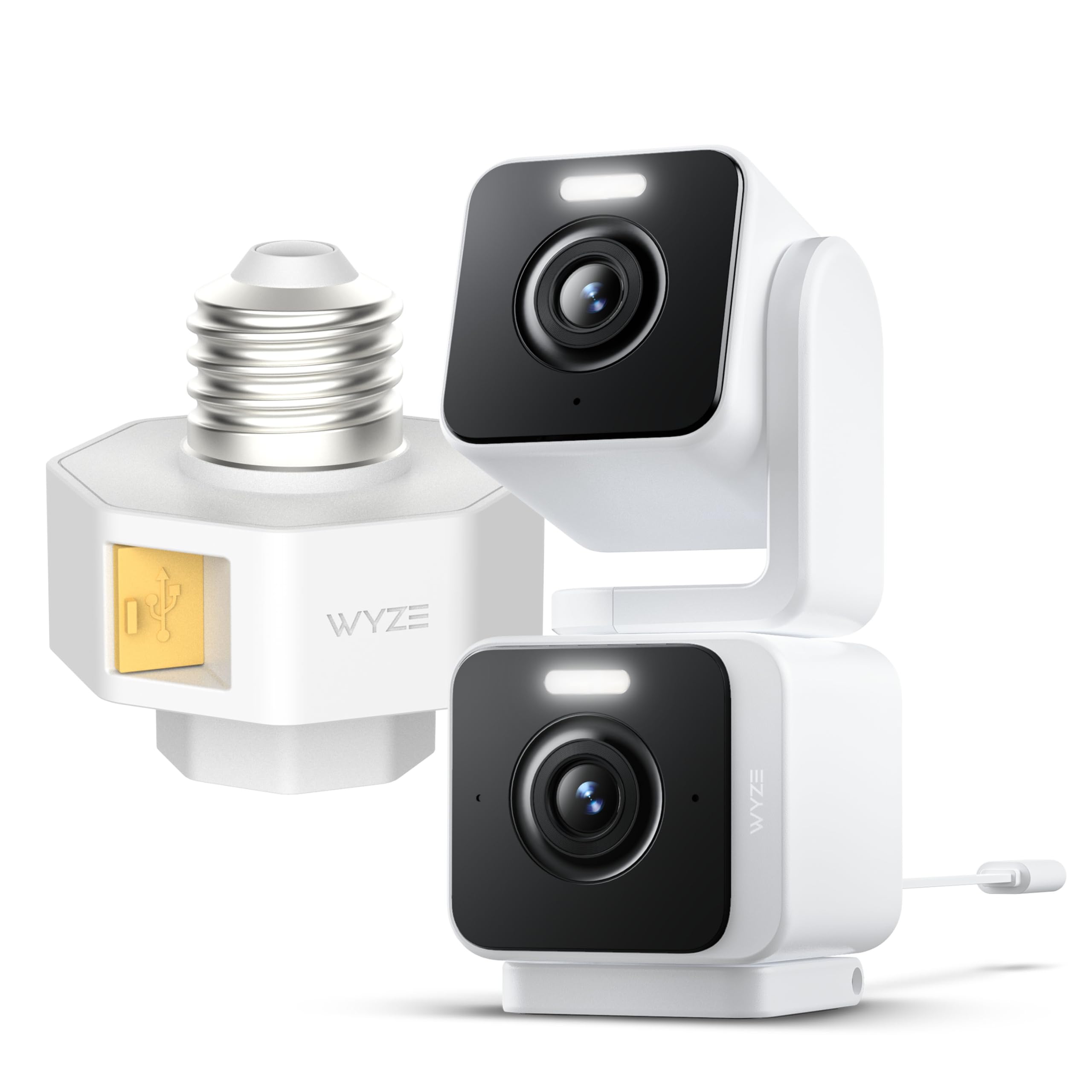 WYZE Duo Cam Pan Indoor/Outdoor IP65 2K 360° Pan/Tilt Smart Home Security Camera Lamp Socket v2 Power Adapter, with Color Night Vision, Compatible with Alexa &amp; Google Assistant