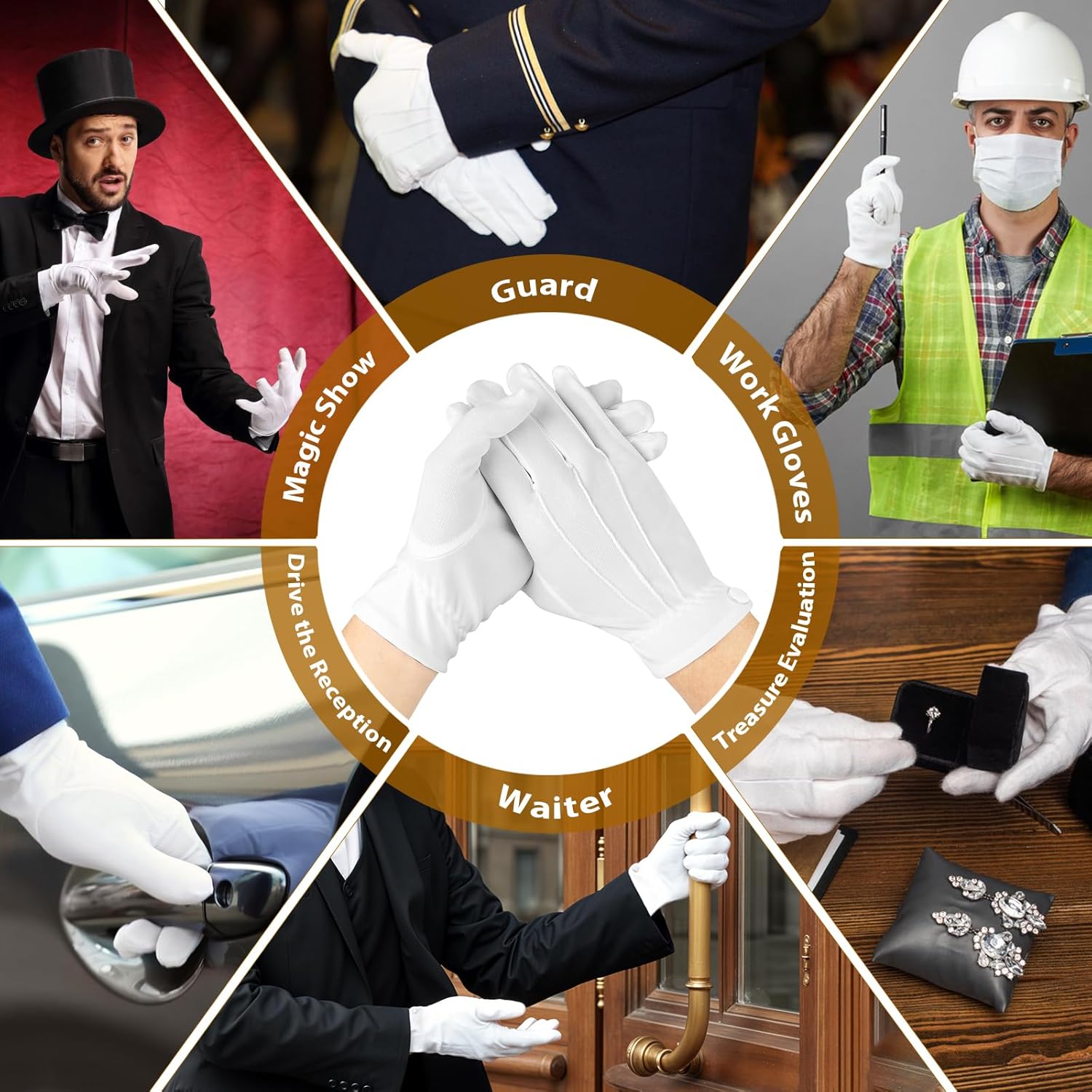 24 Pairs White Cotton Gloves Parade Formal Tuxedo Costume Honor Guard Coin Jewelry Inspection Glove with Snap Cuff - Image 5