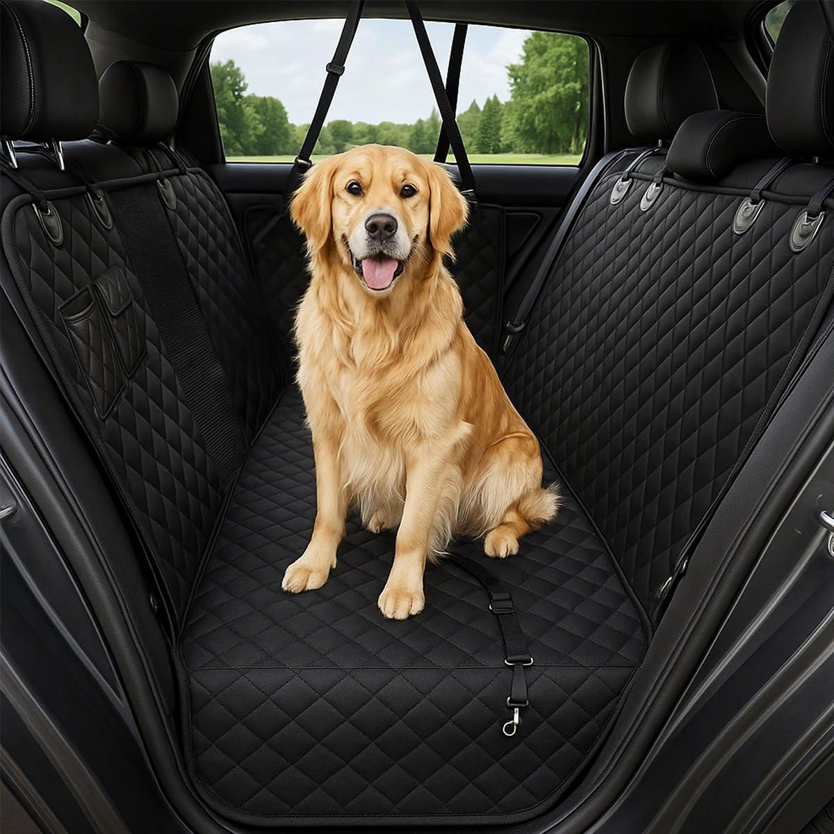 Dog Car Seat Cover for Back Seat with Visual Mesh Window - 100% Waterproof & Scratchproof 600D Oxford Dog Hammock for Car, Truck, SUV - Non-Slip Pet Seat Cover with Side Flaps, Universal Fit