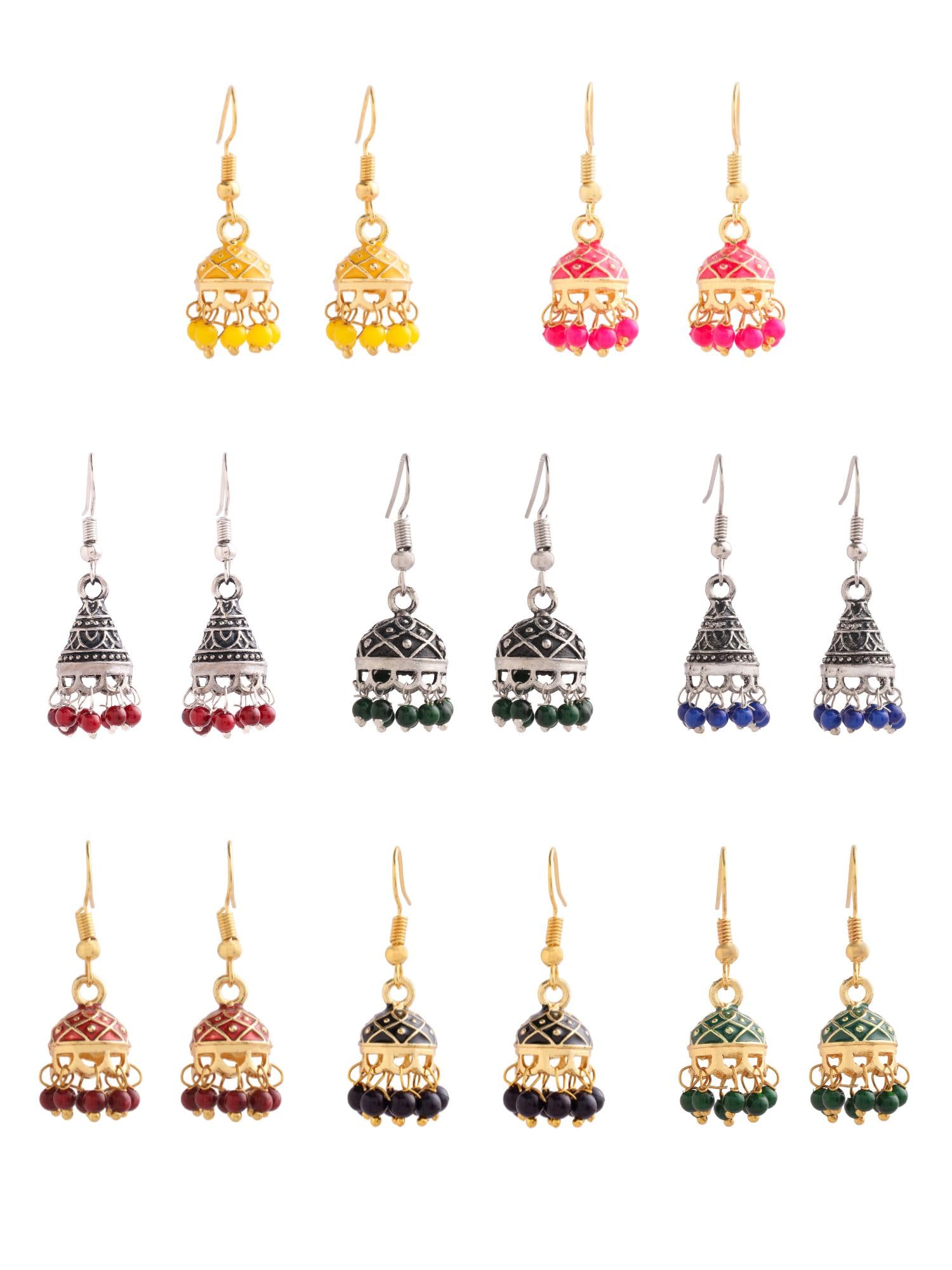 Qiroko Gulnaar Collection | Jhumka For Women Ethnic Meenakari Traditional Enamel Pearl Jhumki Earrings Set For Women And Girls | Multi-Colour | Anniversary Birthday Gifts