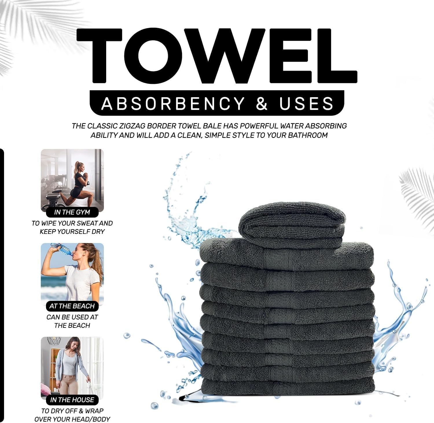 Set di 10 asciugamani da bagno, 600 g/m², 100% spugna, di alta qualità, molto assorbenti, per bagno, doccia, uso quotidiano, lavabile in lavatrice (50 x 100 cm, grigio)