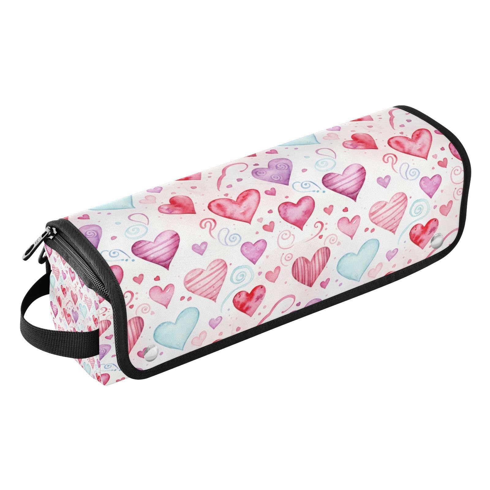 Hearts Love Valentiness Hair Tools Travel Bag Portable Hair Accessory Organizer with Heat Resistant Mat 2 in 1