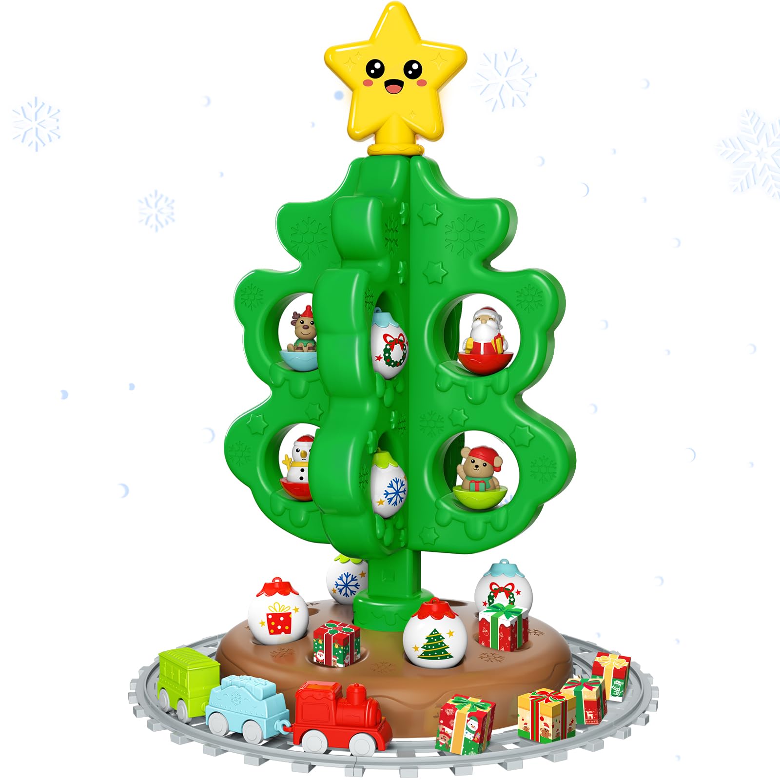 Baby First Mini Christmas Tree for Kids, Learning Toys Colorful Plastic Finger Puppets Snowman/Elk/Santa Tumblers for Toddlers, New Xmas Gifts for Girls Boys, Christmas Decorations Indoor