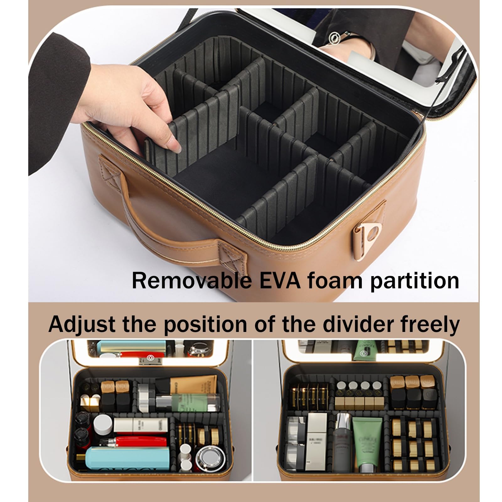 Borsa Trucchi Con Specchio A LED, Makeup Bag Con 3 Modalità Di Illuminazione,Professionale Portatile Trousse Make Up Organizers Trucchi Ragazza Valigetta Porta Trucchi，Beauty Case Da Viaggio(Noir)
