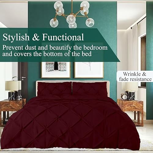 Miniatura 4 de Juego de funda de edredón plisada de 3 piezas con cierre de cremallera, lujosamente suave, 100% algodón con pliegues texturizados y lazos en las