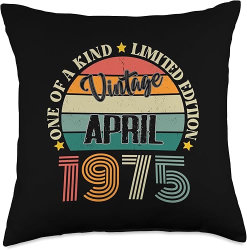 Vintage Birthday Retro Limited Edition Retro Gifts 49 Year Old Vintage April 1975 49th Birthday Retro Throw Pillow, 18x18, Multicolor