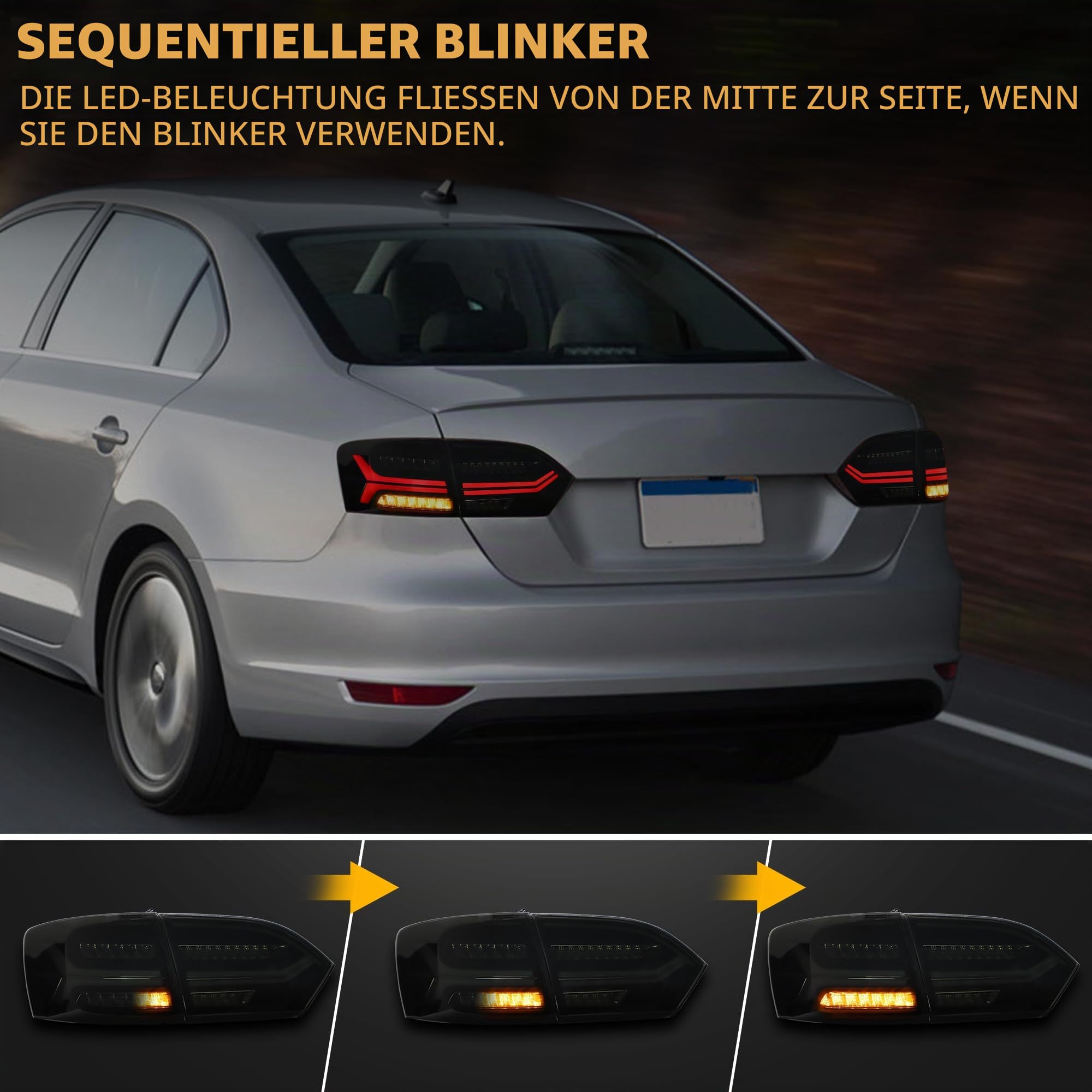 VLAND Rückleuchten kompatibel für Jetta 6 Jetta MK6 2011–2014 Limousine [nicht für GLI/Facelift 2014], mit E-Prüfzeichen, 1 Satz Fahrer- und Beifahrerseite - Schwarz