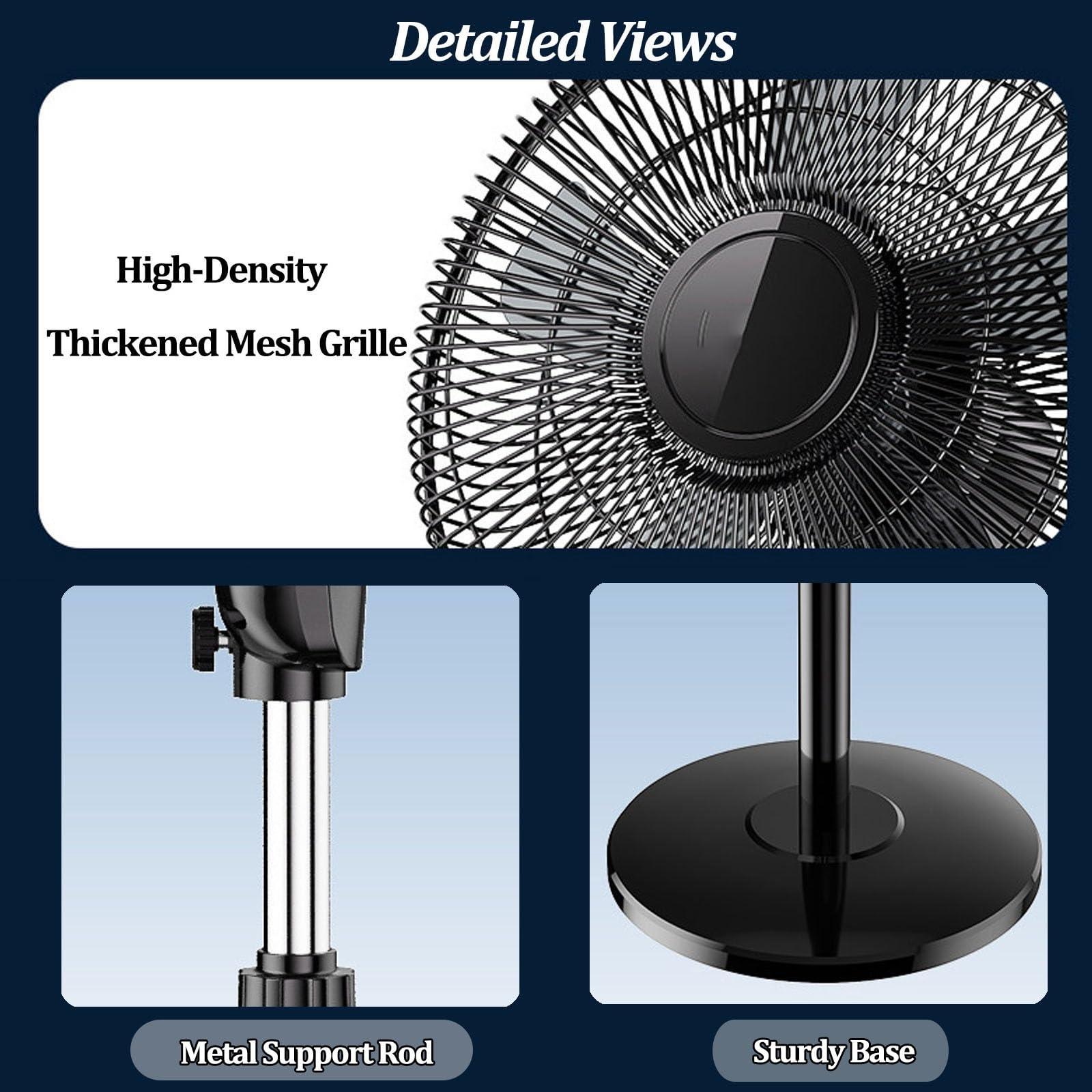 Ventilatore Solare da Campeggio con Luce, Ventilatore da Terra per Esterni con Telecomando, Batteria da 5200 mAh, Due Metodi di Ricarica, Oscillazione Automatica a 3 Velocità