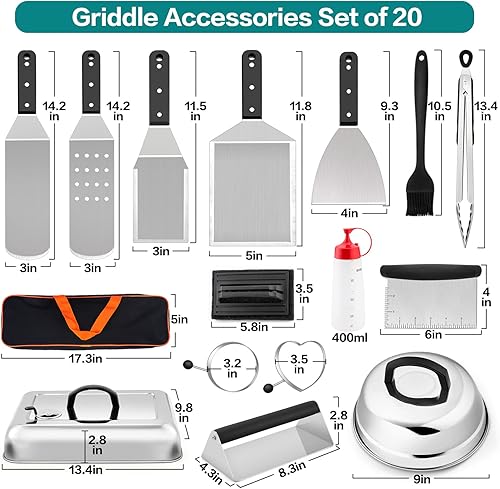Miniatura 2 de Leonyo - Juego de 20 accesorios para parrilla, accesorios de parrilla para Blackstone, kit de prensa de hamburguesas con espátula de acero