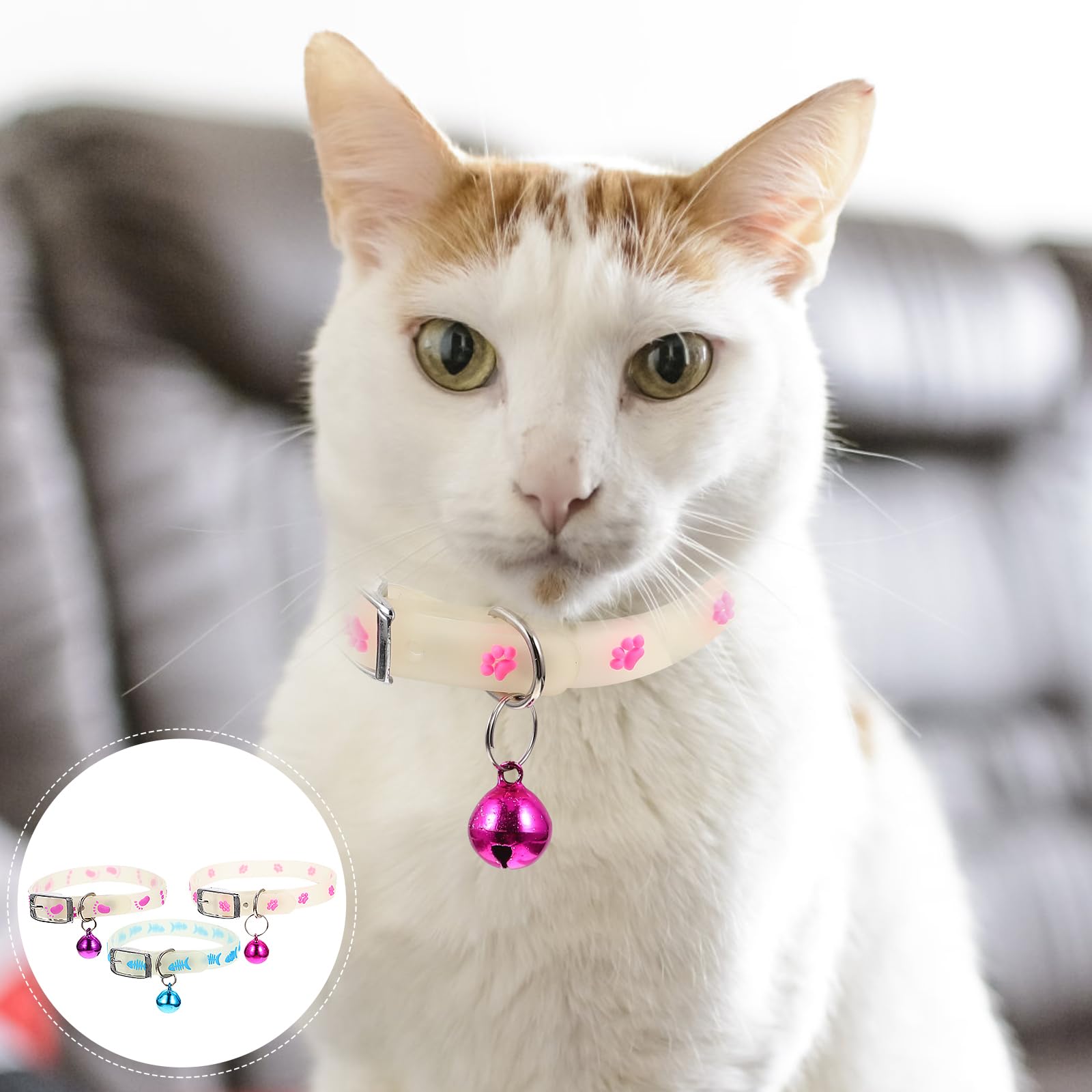 VANZACK Reflective Cat Collars,3Pcs Glow in the Dark Cat Collars with Bells, Anti-Lost at Night Pet Collars - Image 4