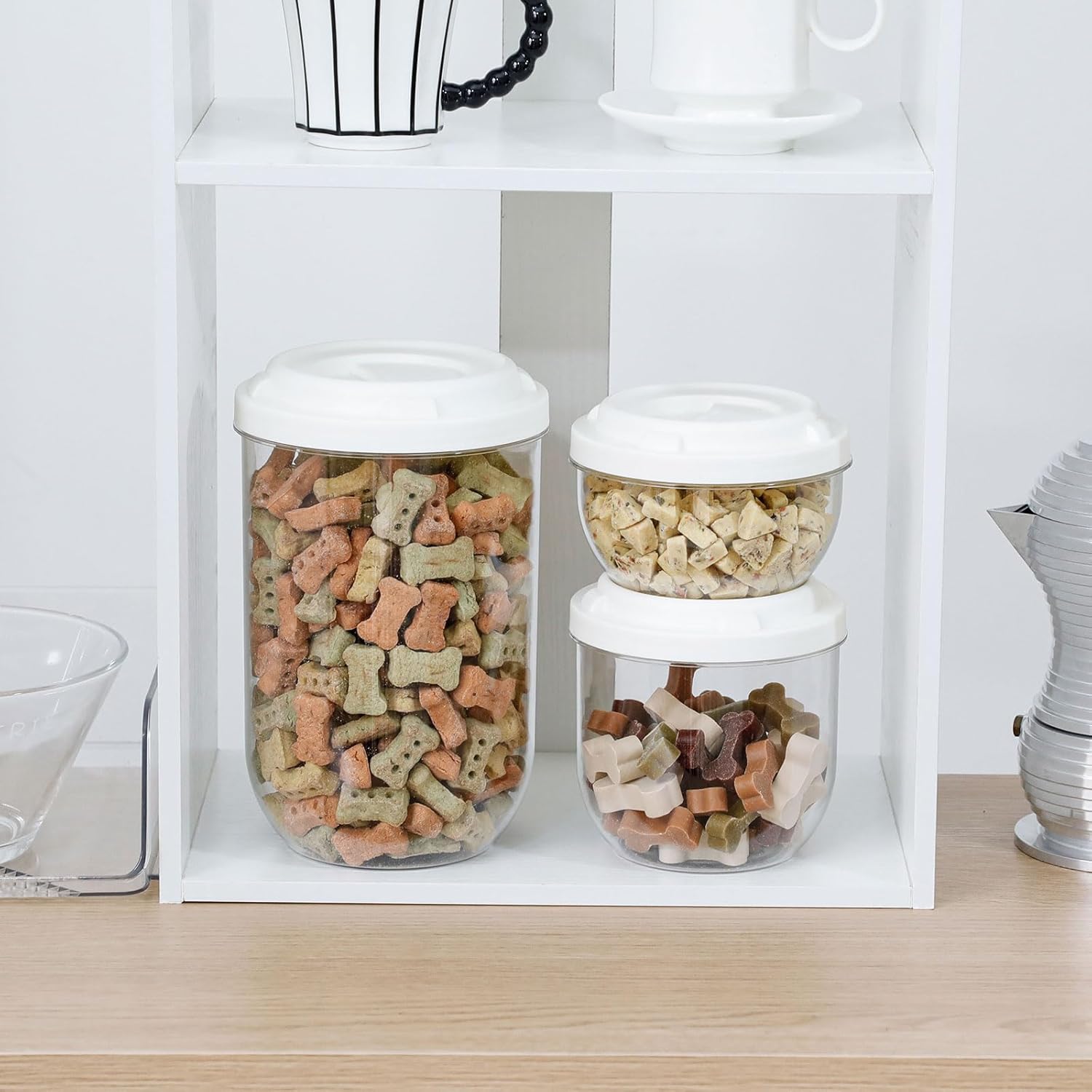 6 Pieces Pet Food Storage Containers, Clear Dog and Cat Treat Jars with Lid, Portable Snack and Cookies Organizer Boxes for Kitchen, Cabinet, Countertop and Pantry