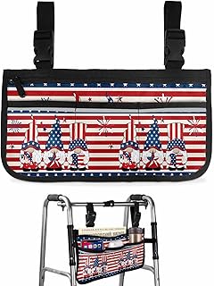 Independence Day Gnomes Wheelchair Side Bag Walker Bag, 4th of July Red Striped Wheelchair Accessories Armrest Pouch, Organizer Storage Bag for Walkers, Rollators, Scooters, 7.3'x13'