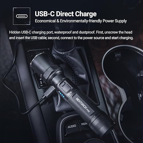 Miniatura 5 de Linterna recargable NEXTORCH P80 de alto lúmenes, linterna táctica LED de 2100 lúmenes con 5 modos y luz estroboscópica y rompecristales de vidrio