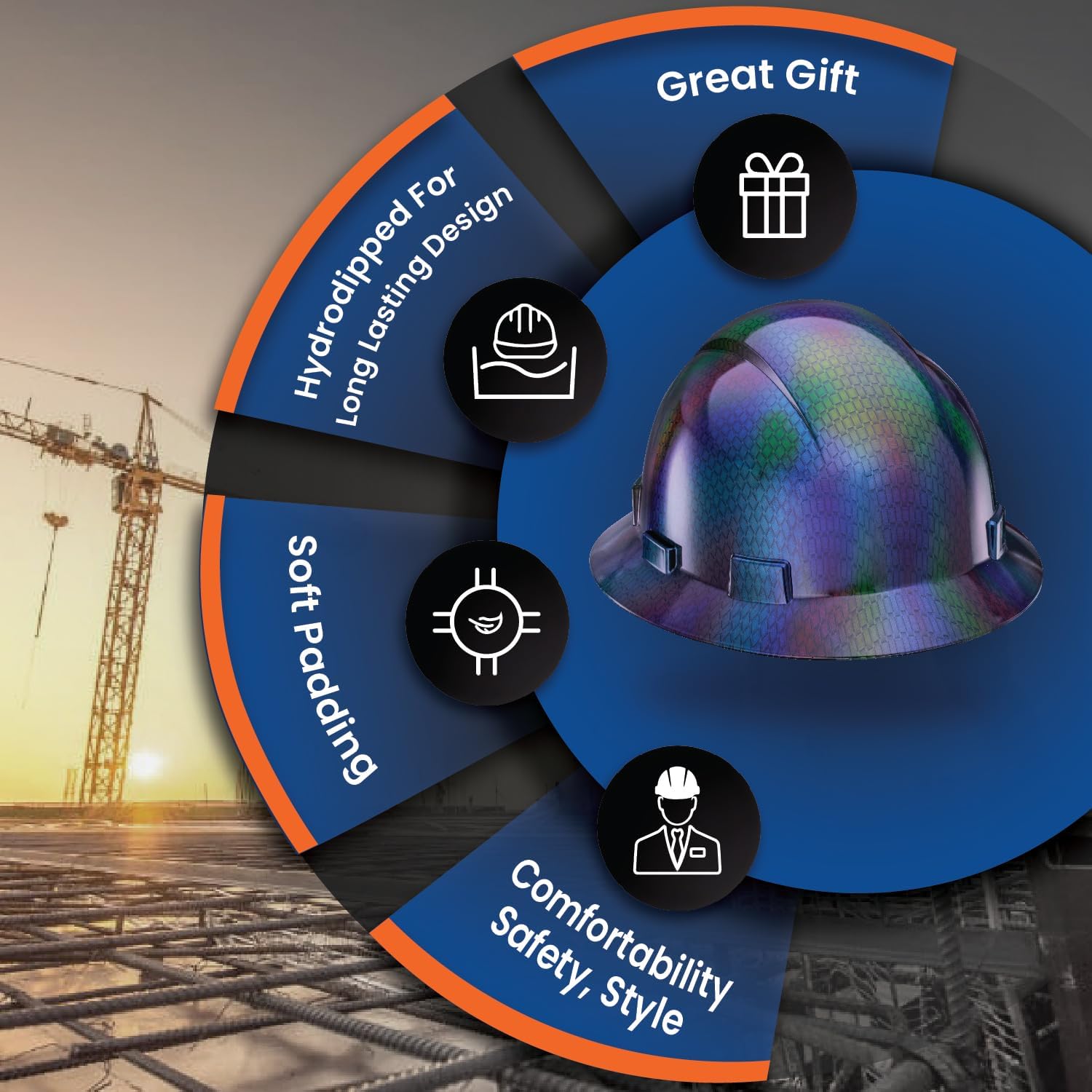 Acerpal Full Brim Vented Chameleon Carbon Fiber Design Gloss Finish OSHA Hard Hat with 6-Point Suspension