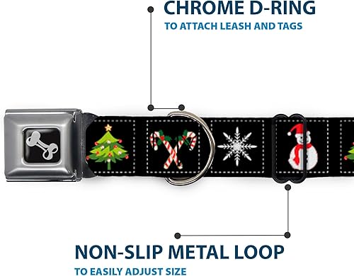 Miniatura 5 de buckle-down 1526" Navidad Bloques BlancoNegroMulti Color Collar de perro hueso, grandes