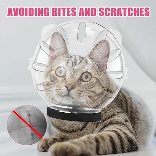 Vista 5 de Juego de bozal y botas para gatos, capucha ajustable transpirable para gatos y patas, casco de bozal transparente de silicona para gatos, para baño