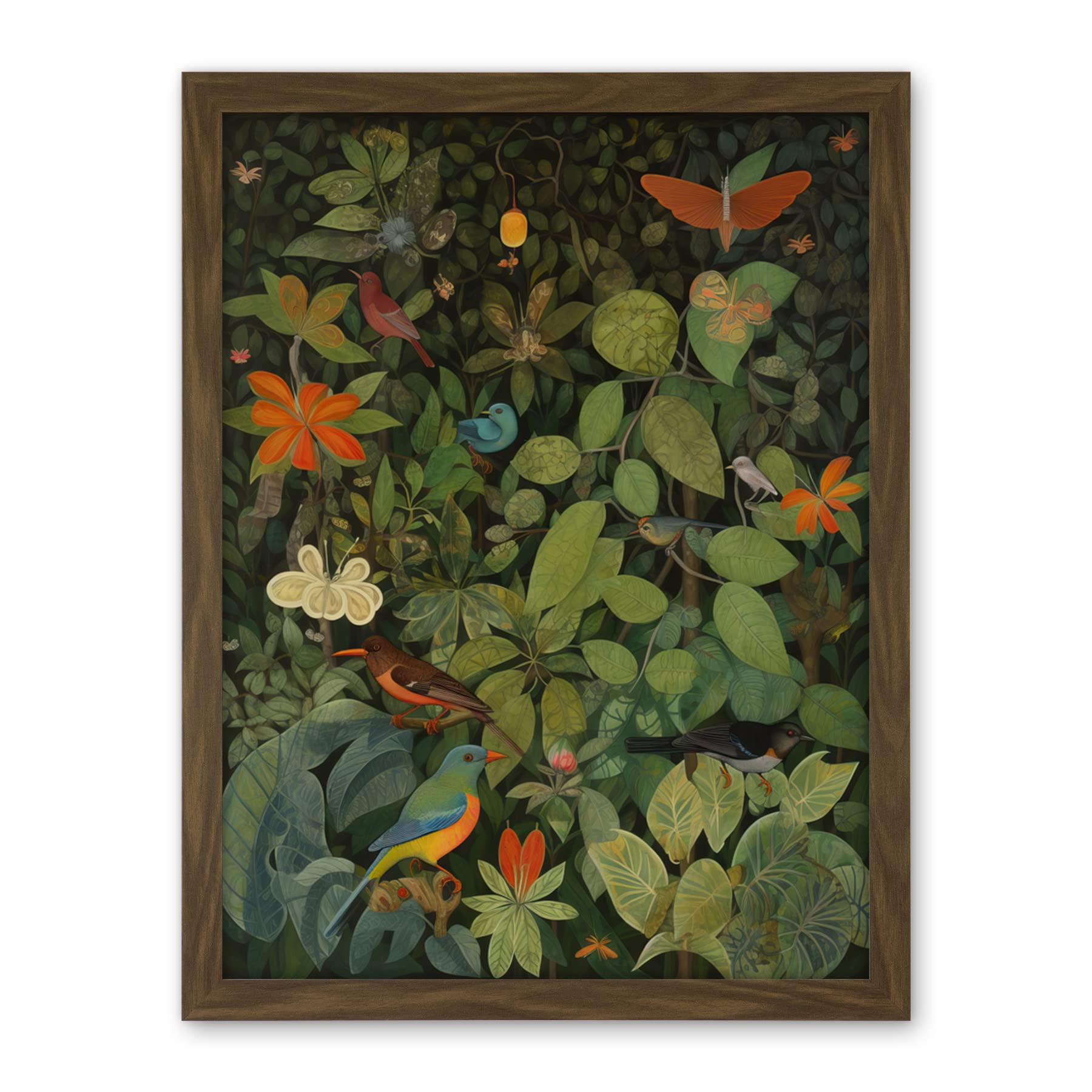 Artery8 Audubon Style Birds and Insects in Jungle Artwork Framed Wall Art Print 18X24 Inch